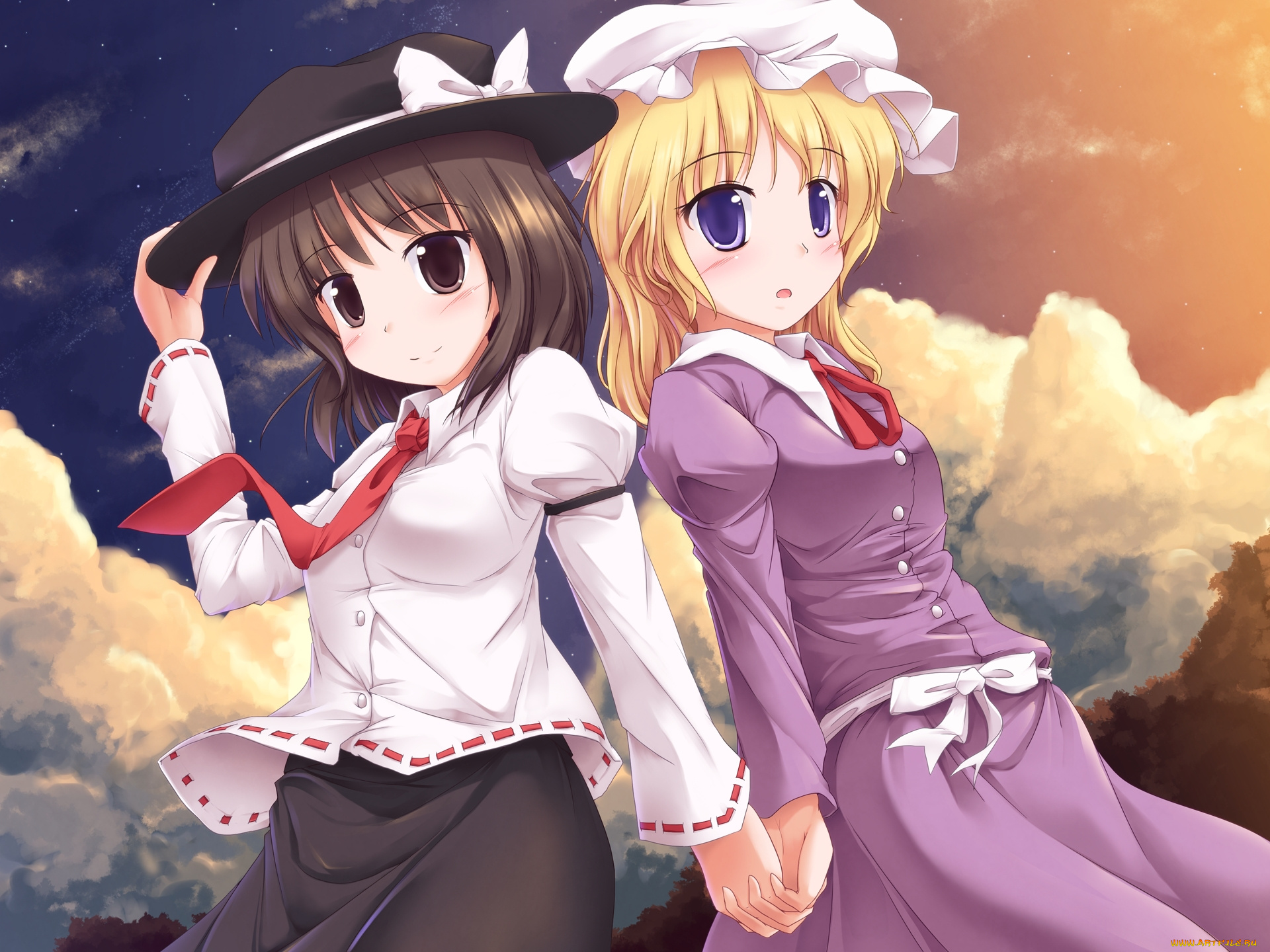 аниме, touhou, фон, взгляд, девушки