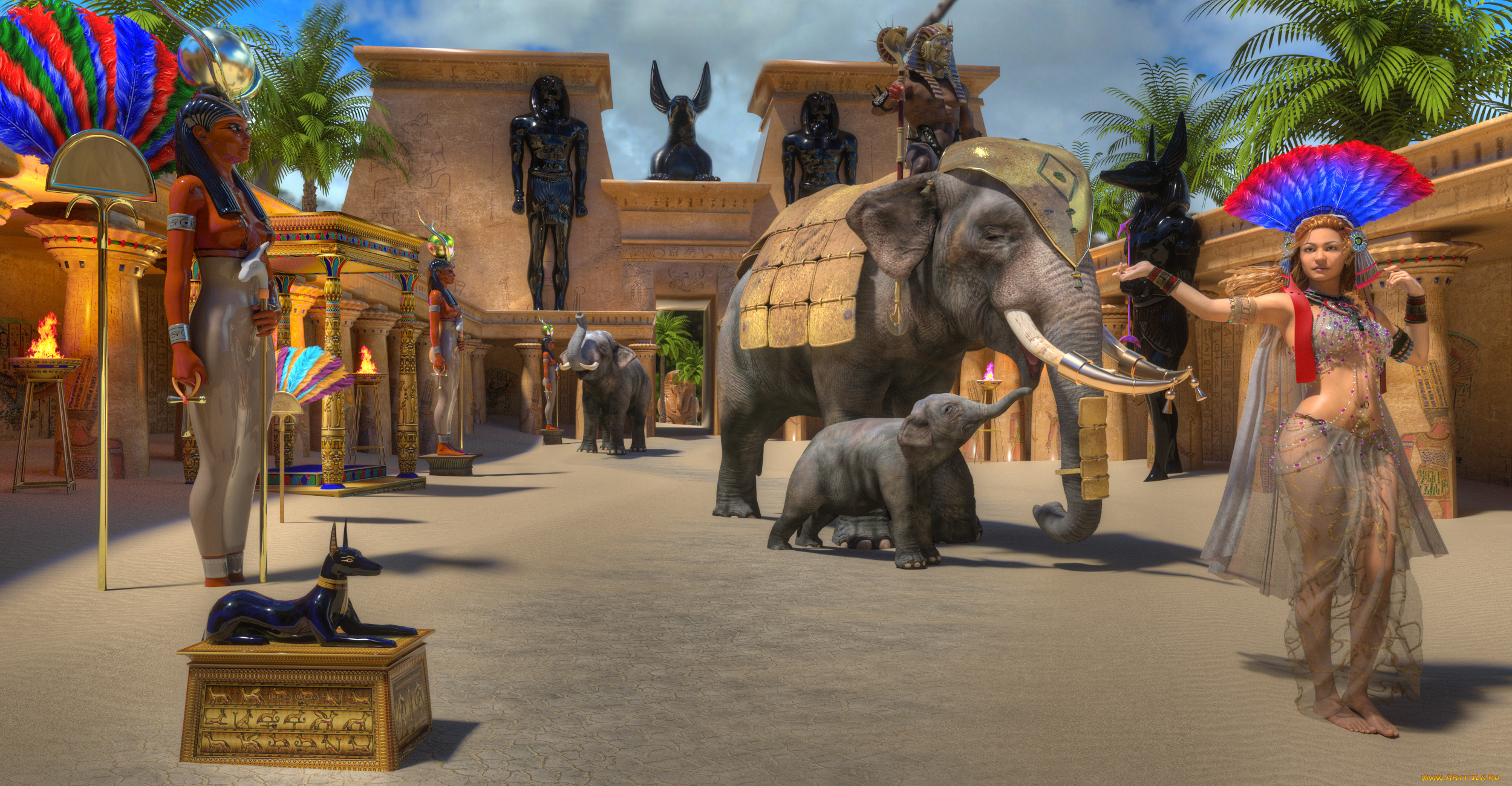 3д, графика, история, , history, слон, фон, взгляд, девушка