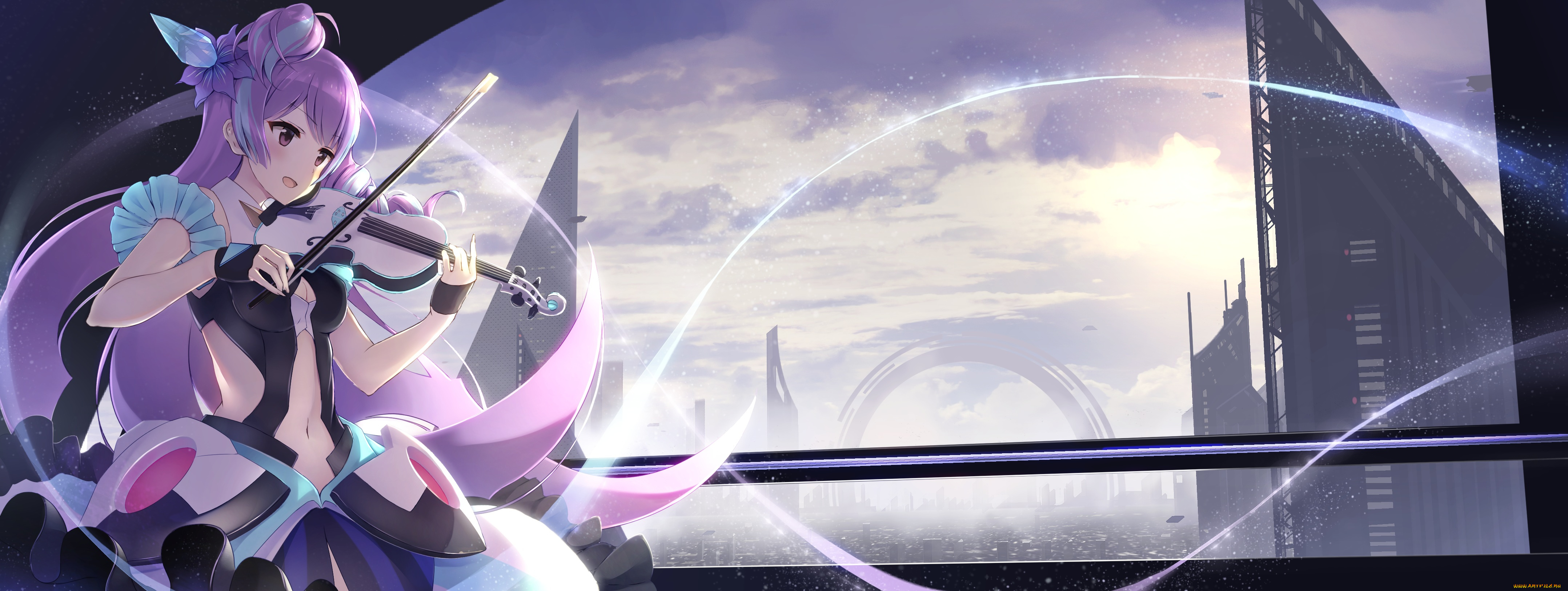 аниме, macross, delta, девушка, скрипка