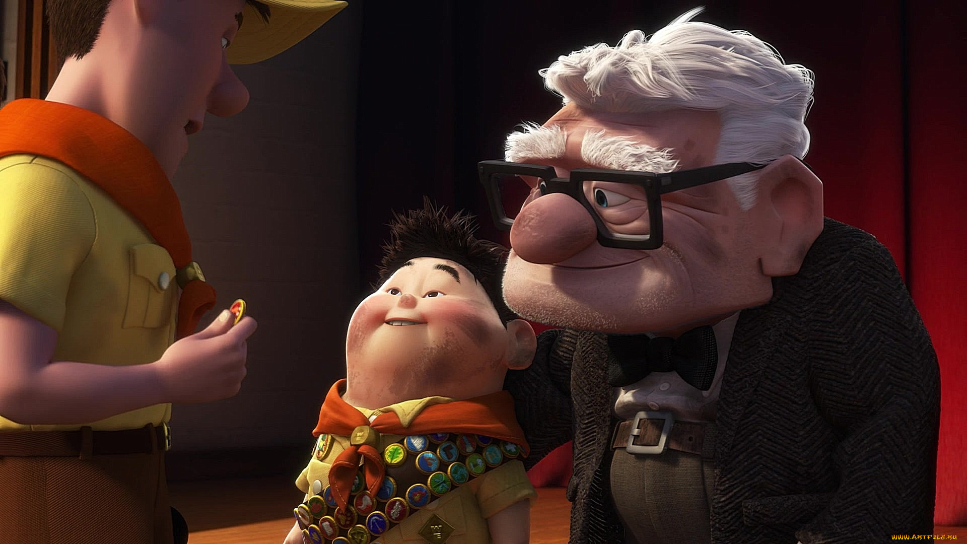 мультфильмы, up, мальчик, юноша, ребенок, значки, дедушка, очки