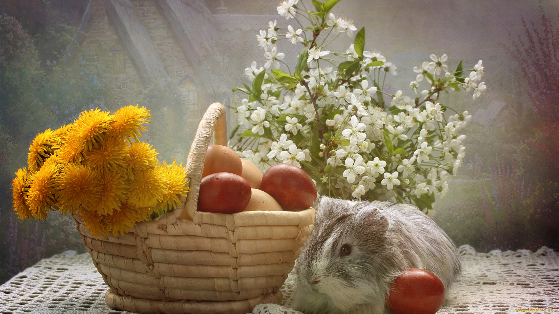 животные, морские, свинки, , хомяки, морские, свинки, апрель, цветы, композиция, пасха, весна, яйца