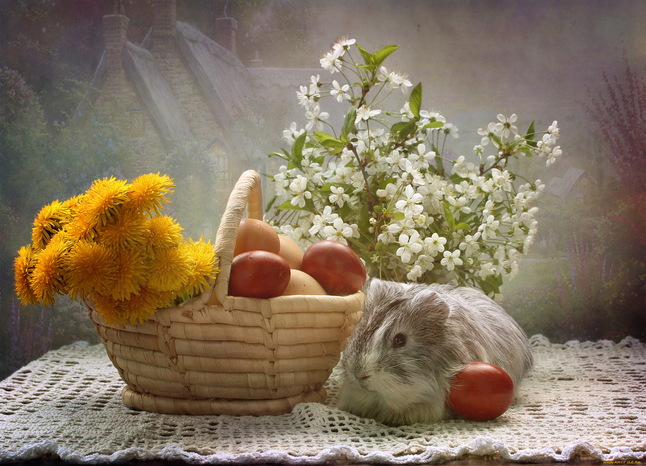 животные, морские, свинки, , хомяки, морские, свинки, апрель, цветы, композиция, пасха, весна, яйца