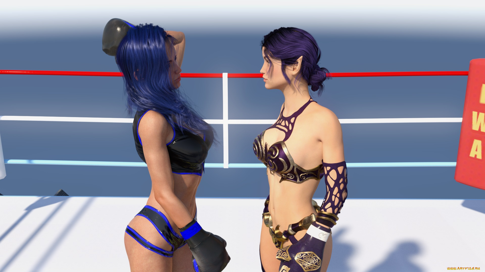 3д, графика, спорт, , sport, взгляд, девушки, бокс, ринг, фон