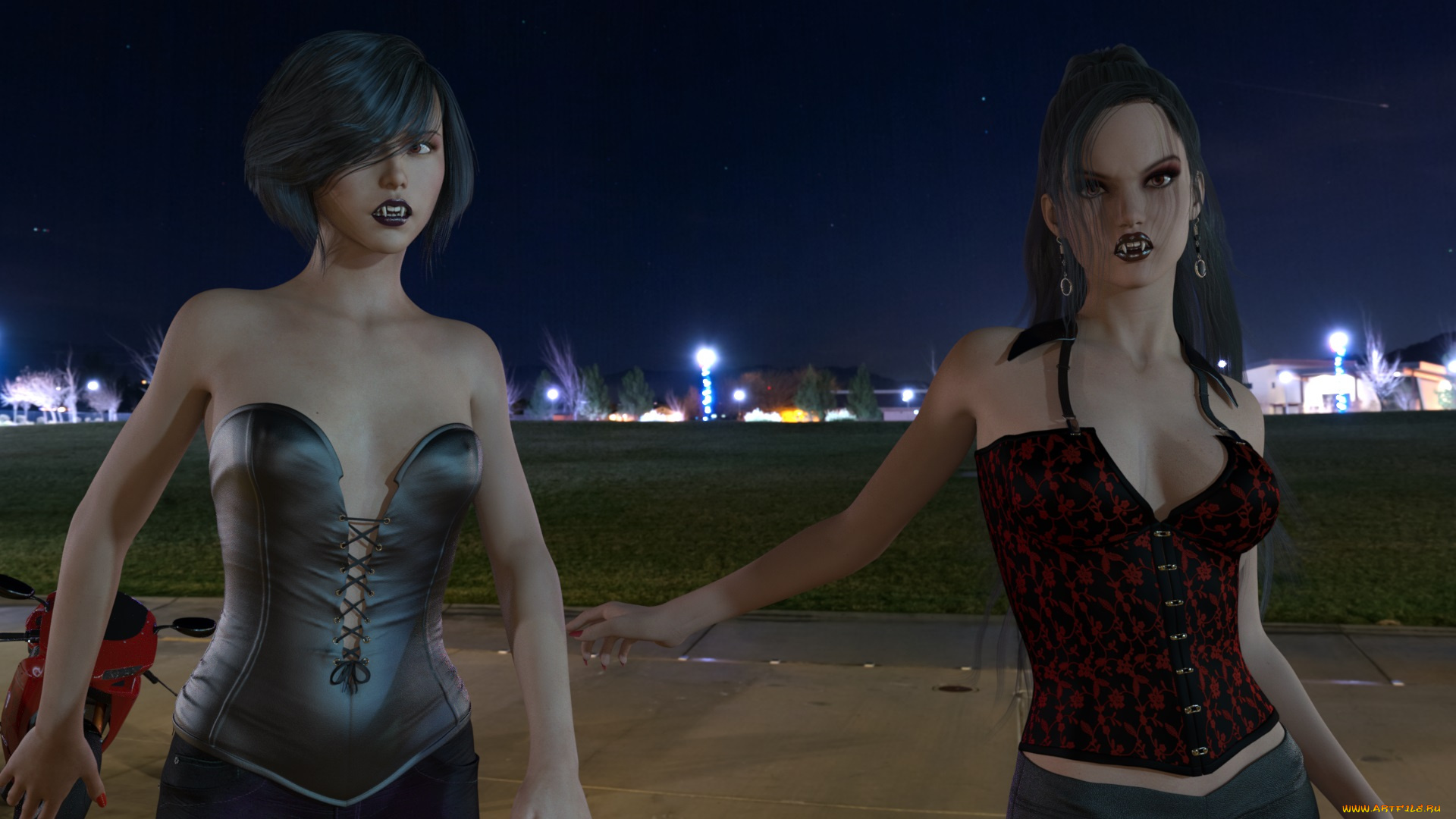 3д, графика, существа, , creatures, ночь, вампиры, фон, взгляд, девушки