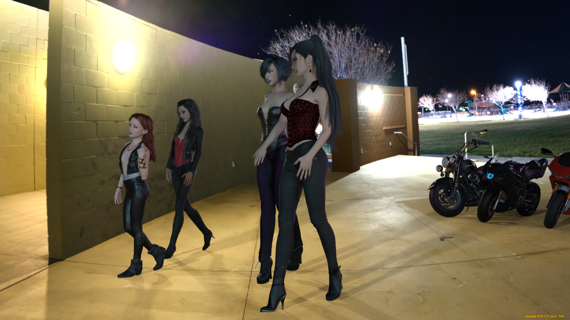 3д, графика, существа, , creatures, вампиры, фон, взгляд, девушки, ночь