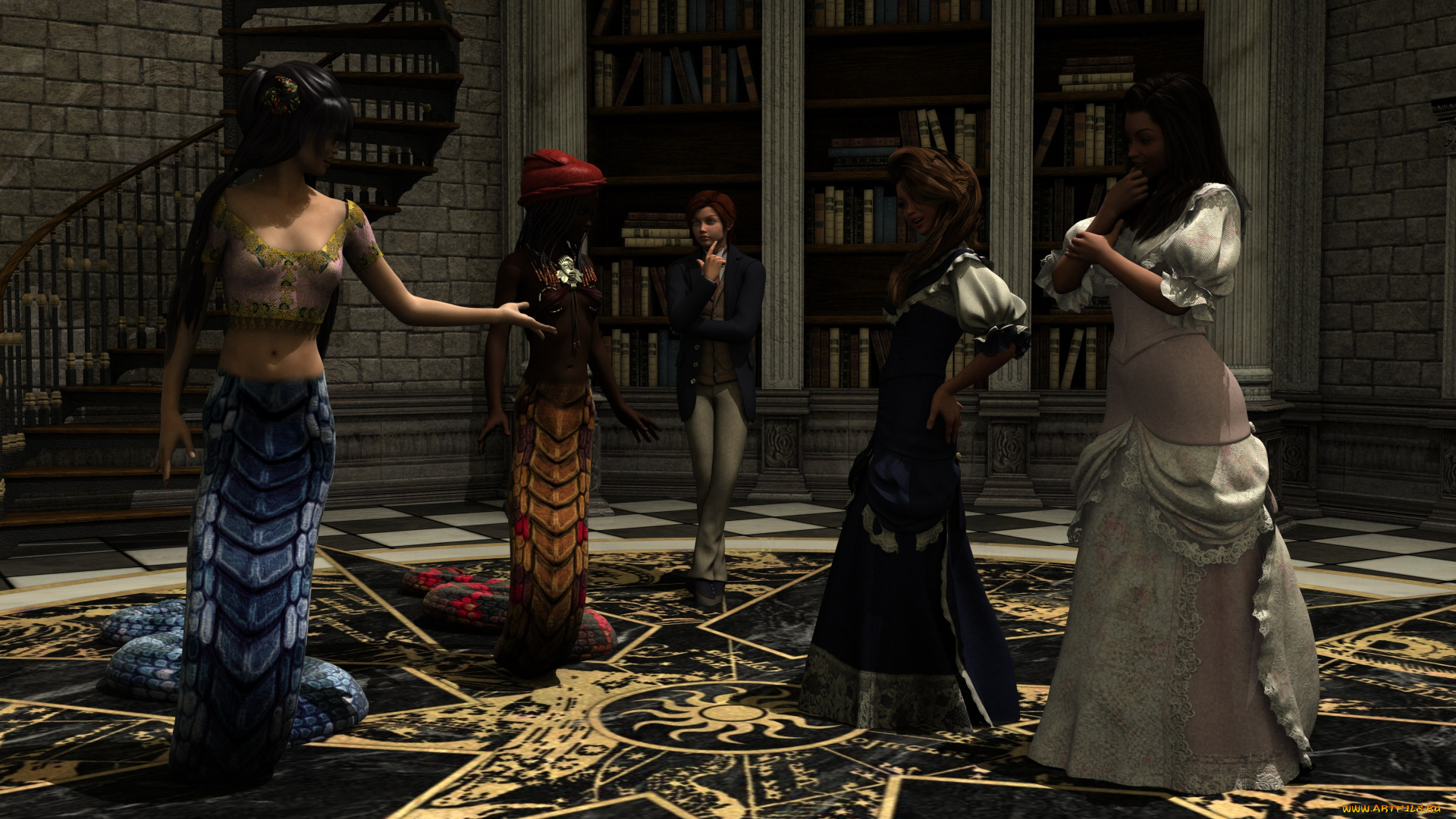 3д, графика, существа, , creatures, взгляд, девушки, фон