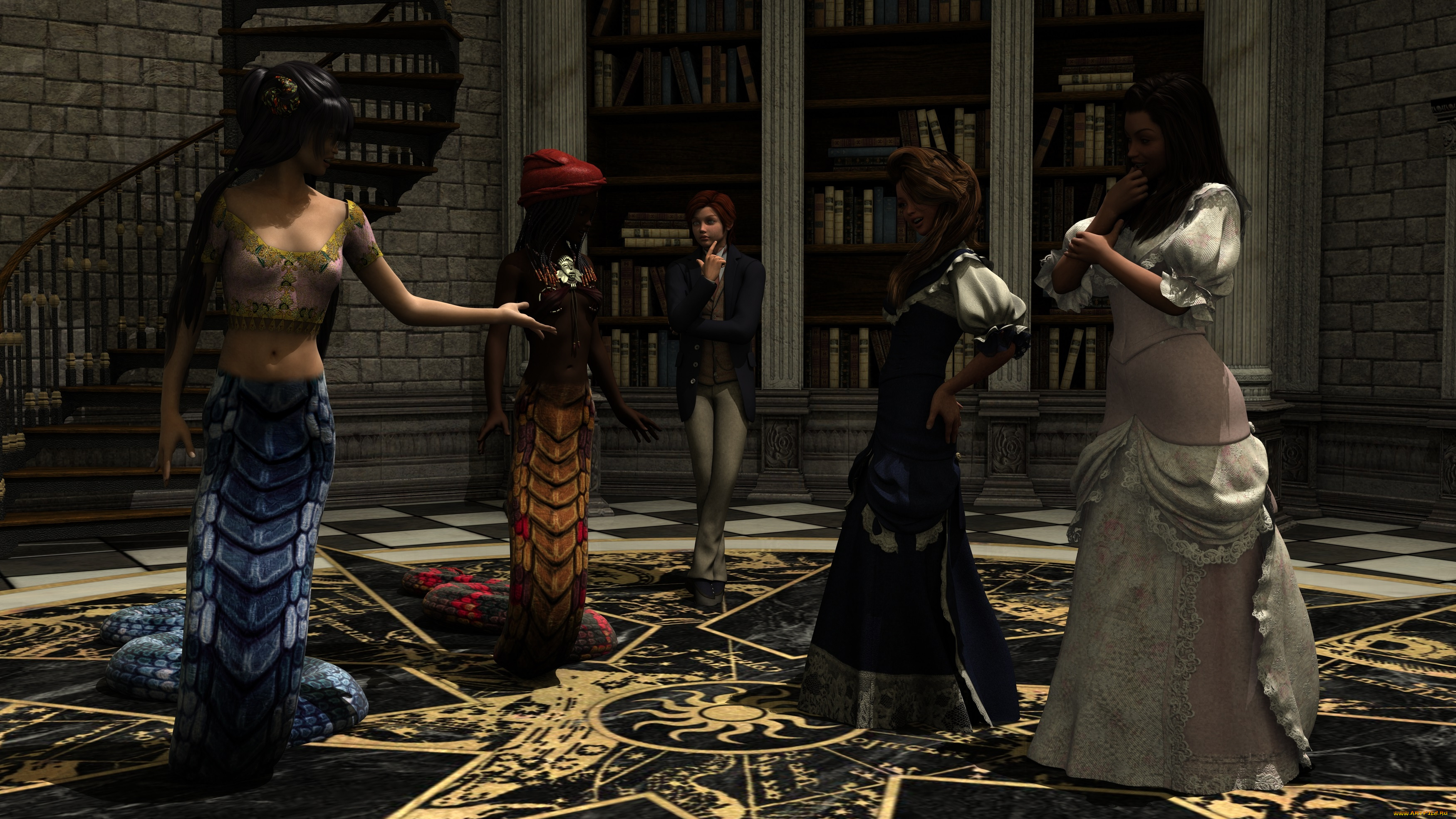 3д, графика, существа, , creatures, взгляд, девушки, фон