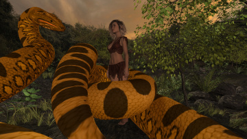 Картинка 3д+графика фантазия+ fantasy змея фон взгляд девушка