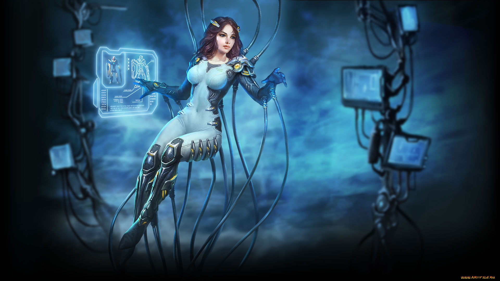 фэнтези, девушки, девушка, взгляд, униформа, фон