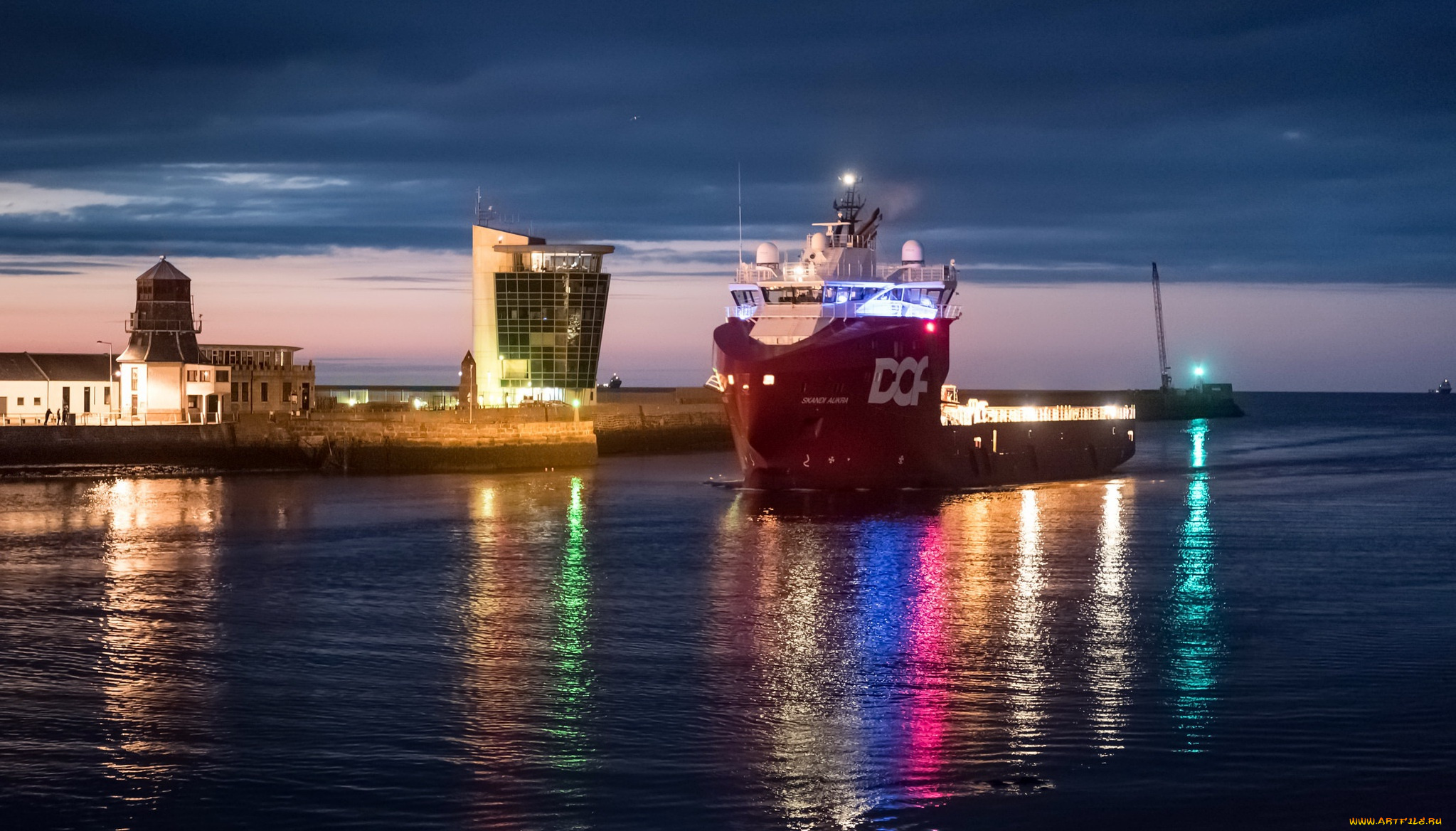 skandi, aukra, корабли, баркасы, , , буксиры, skandi, aukra, буксир, судно, снабжения, причал, огни, вечер, шотландия, абердин, город, гавань