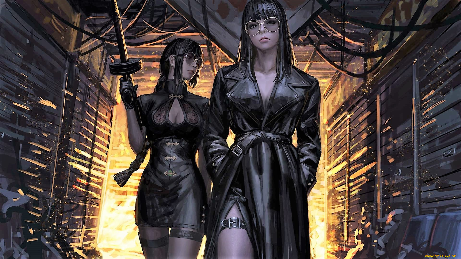 фэнтези, _guweiz, девушки, оружие, очки, взрыв