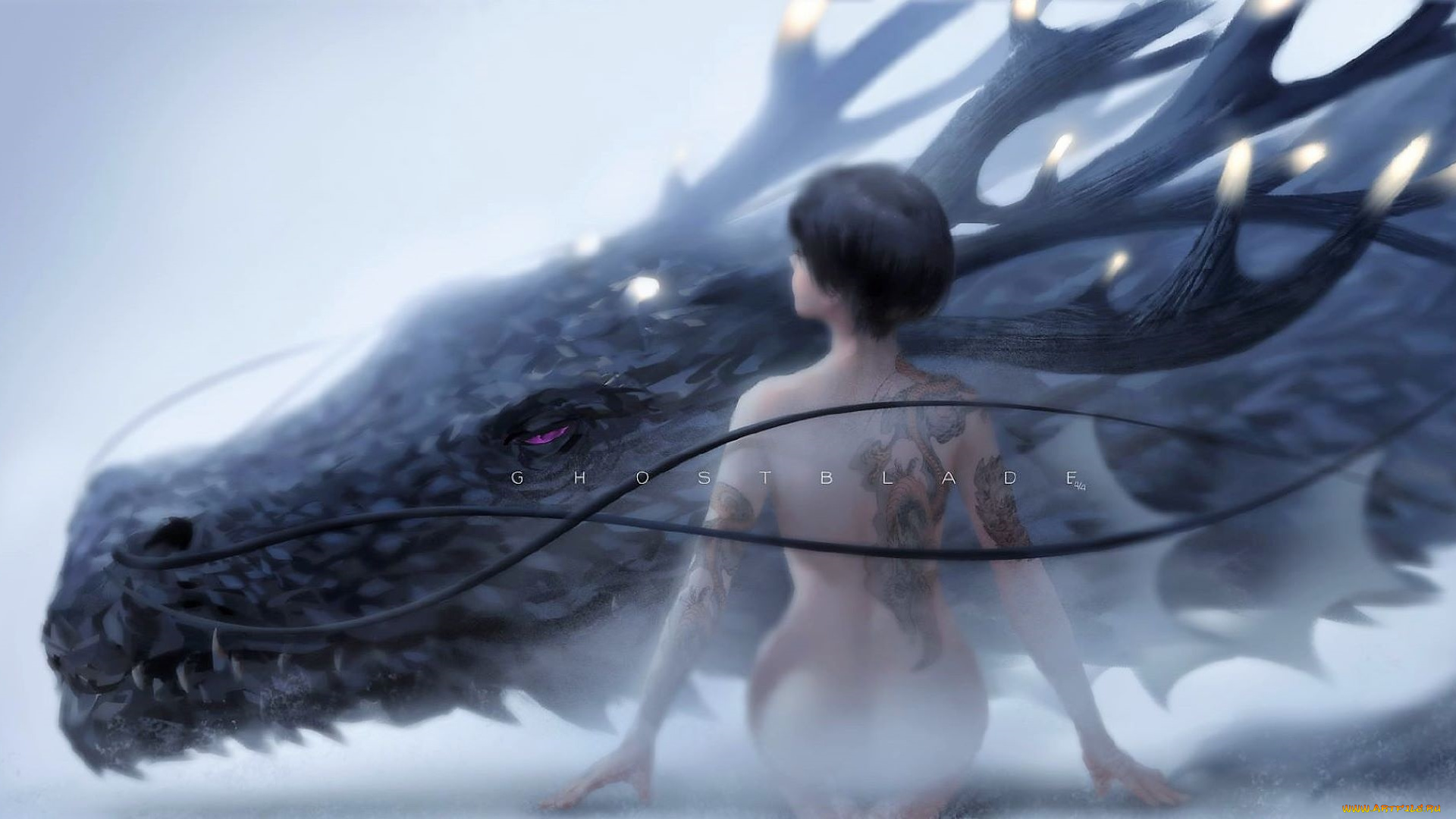 фэнтези, _ghost, blade, , , призрачный, клинок, девушка, дракон