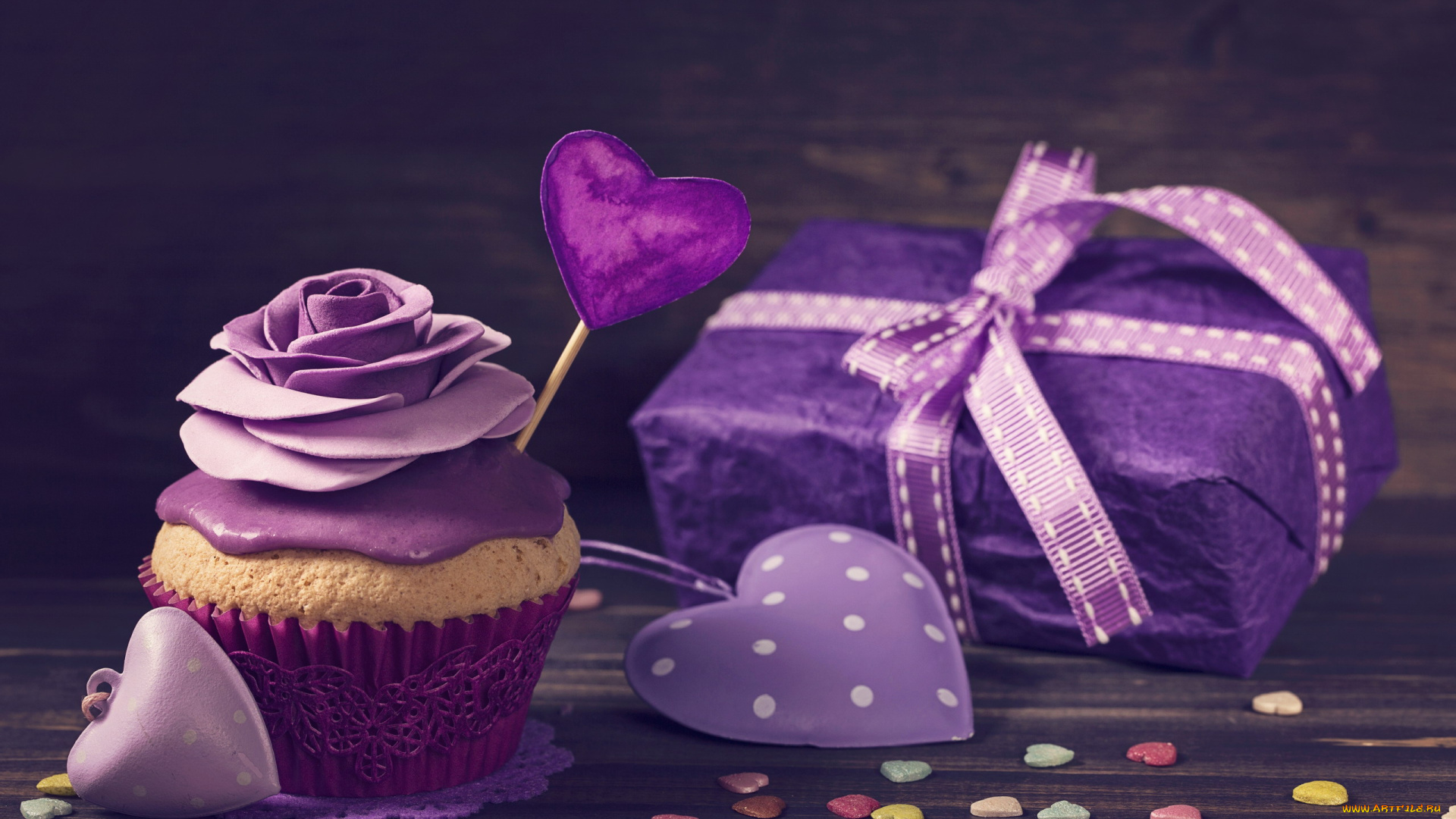 праздничные, день, святого, валентина, , сердечки, , любовь, сердечки, капкейк, кекс, коробка, подарок