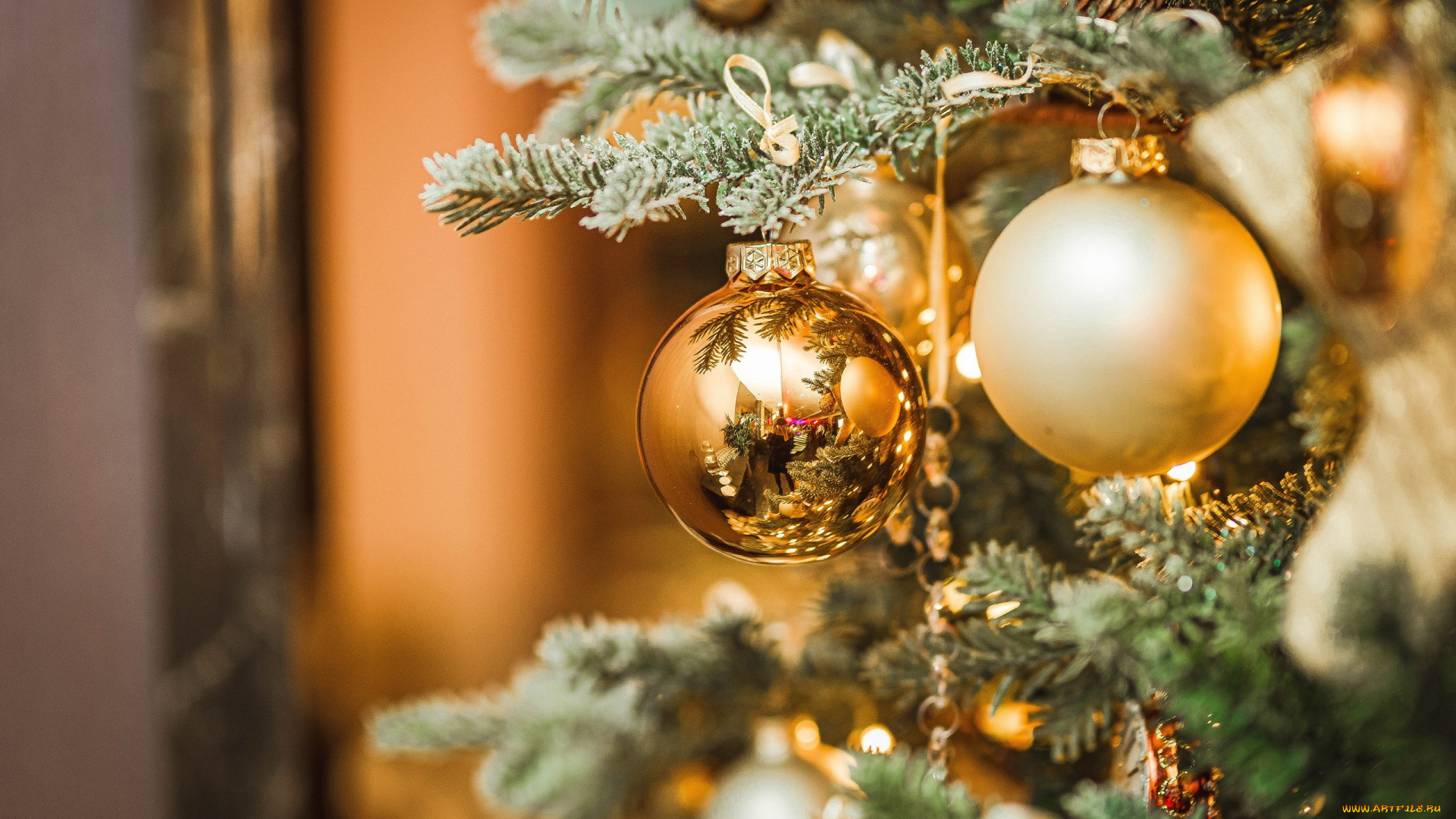 праздничные, шары, елочные, шарики, отражение