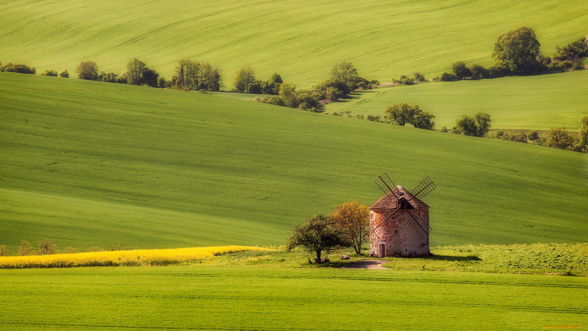 разное, мельницы, холмы, мельница, поля