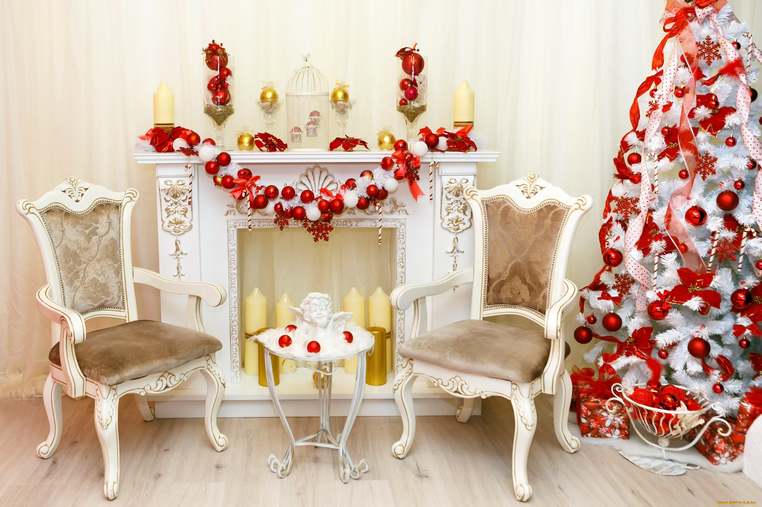 праздничные, ёлки, камин, свечи, елка, гирлянда, ангел