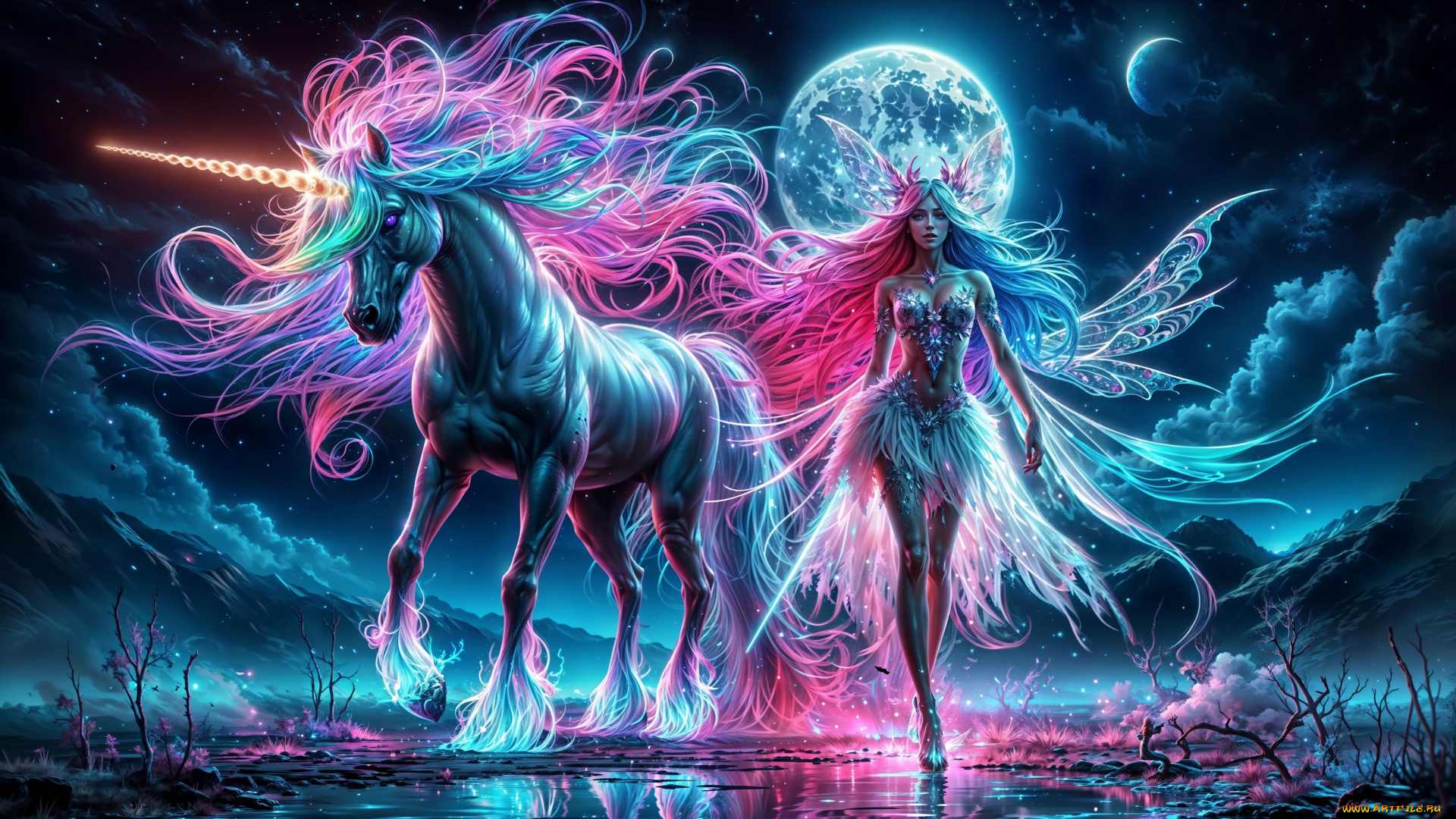 3д, графика, фантазия, , fantasy, девушка, единорог