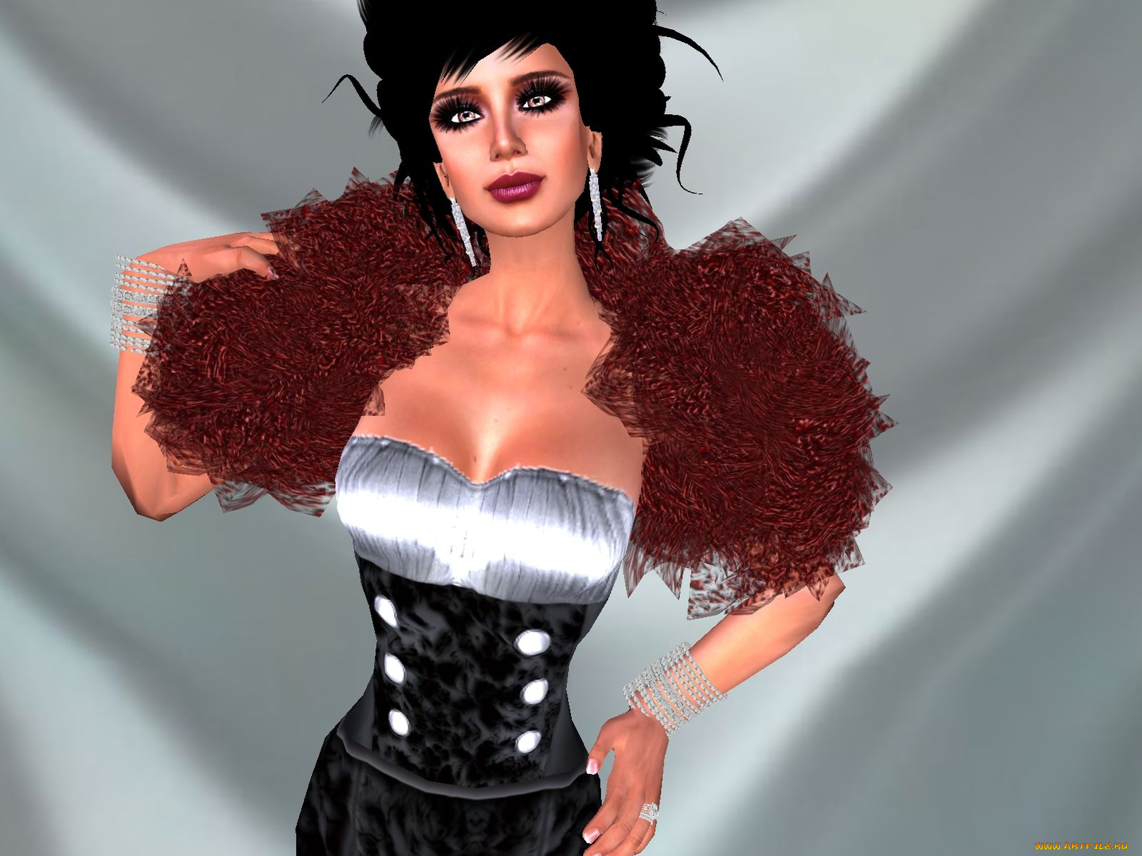 3д, графика, people, люди, серьги, корсет