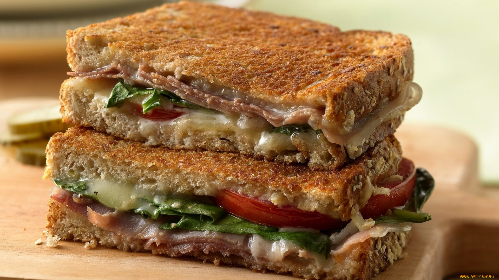 еда, бутерброды, гамбургеры, канапе, зелень, помидор, ветчина, гренки