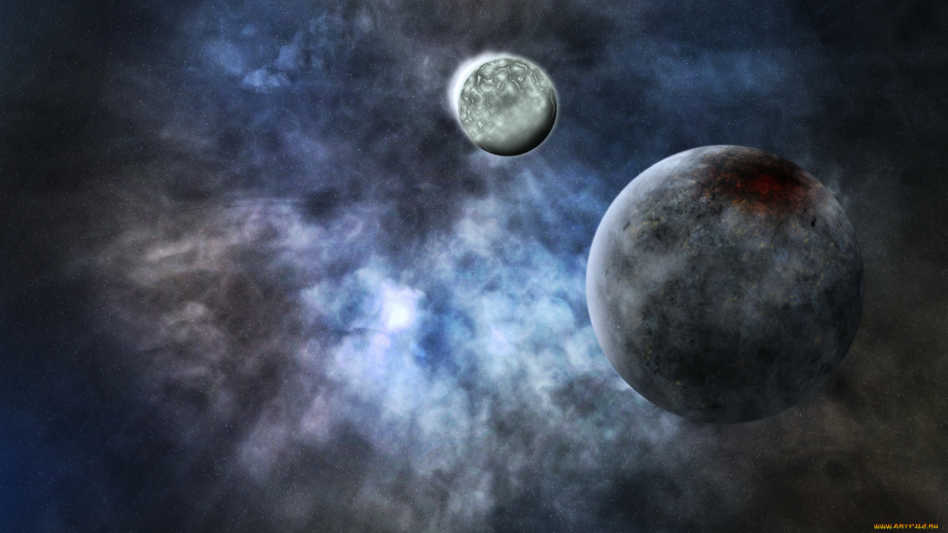 космос, арт, свечения, планеты