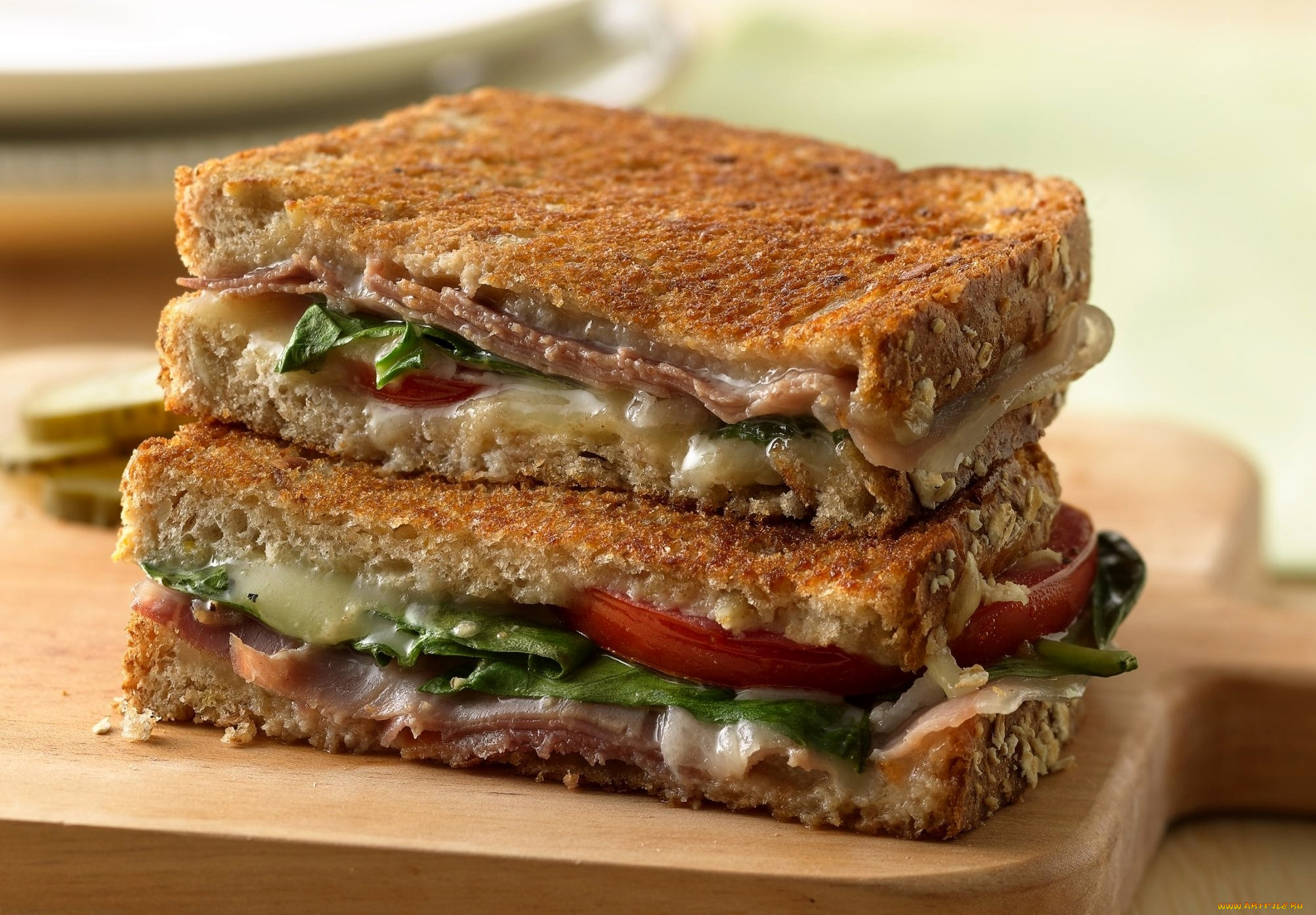 еда, бутерброды, гамбургеры, канапе, зелень, помидор, ветчина, гренки