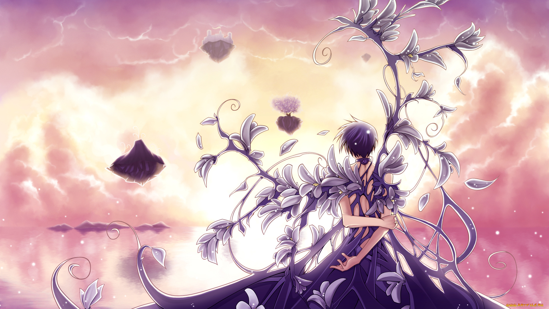 teito, klein, аниме, 07, ghost, цветы, руки, острова