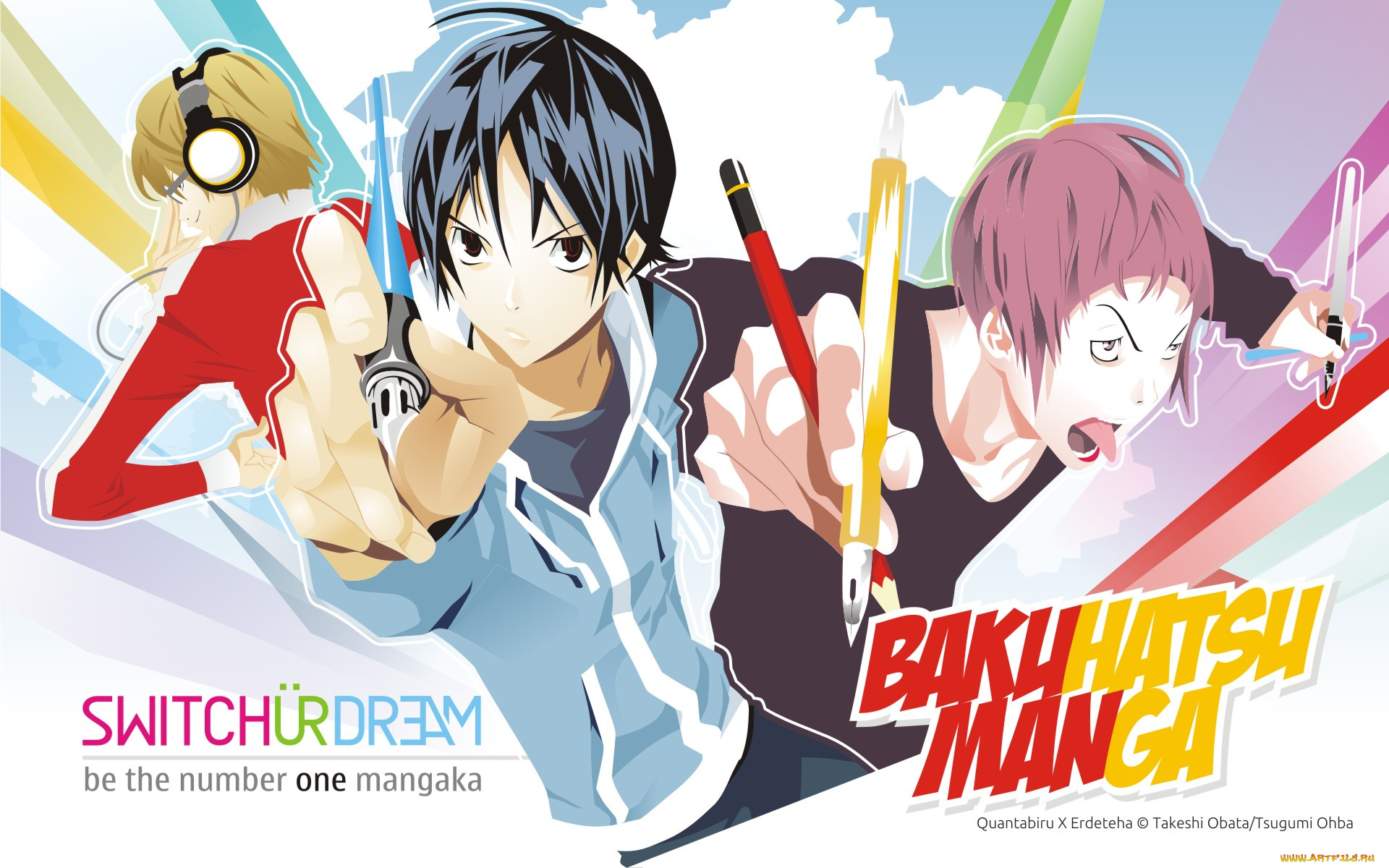 bakuman, аниме, eiji, niizuma, akito, takagi, перьевая, ручка, наушники