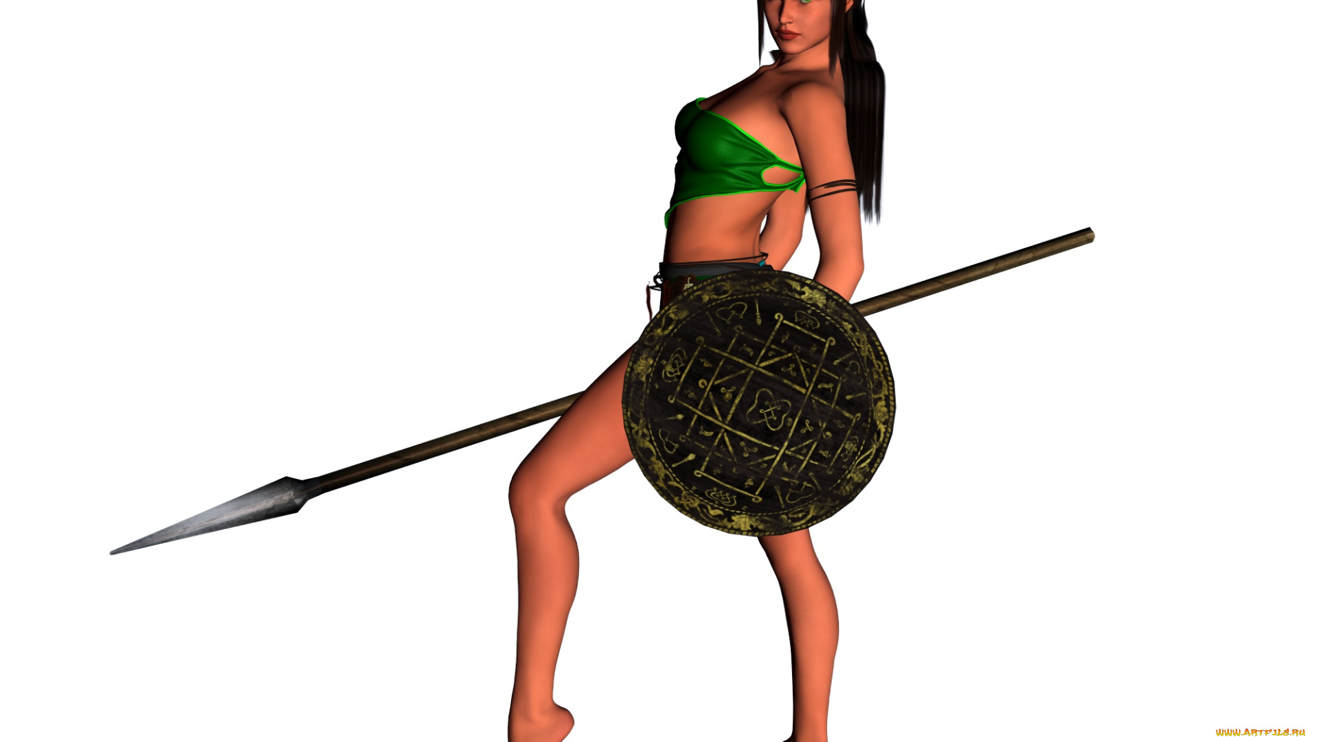 3д, графика, elves, эльфы, копье, эльфийка, щит