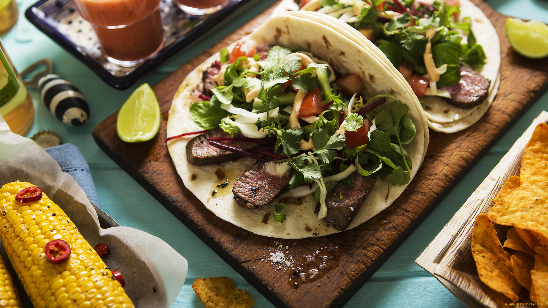 еда, салаты, закуски, кукуруза, лепёшки, чипсы