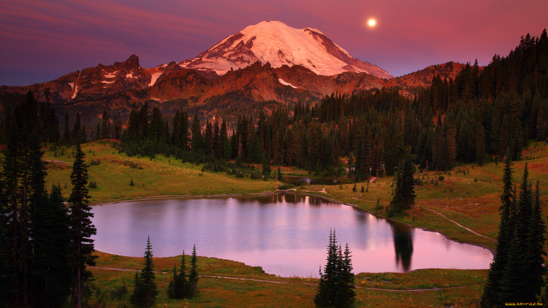 mount, rainier, national, park, washington, природа, реки, озера, tipsoo, lake, гора, рейнир, озеро, типсу, вулкан