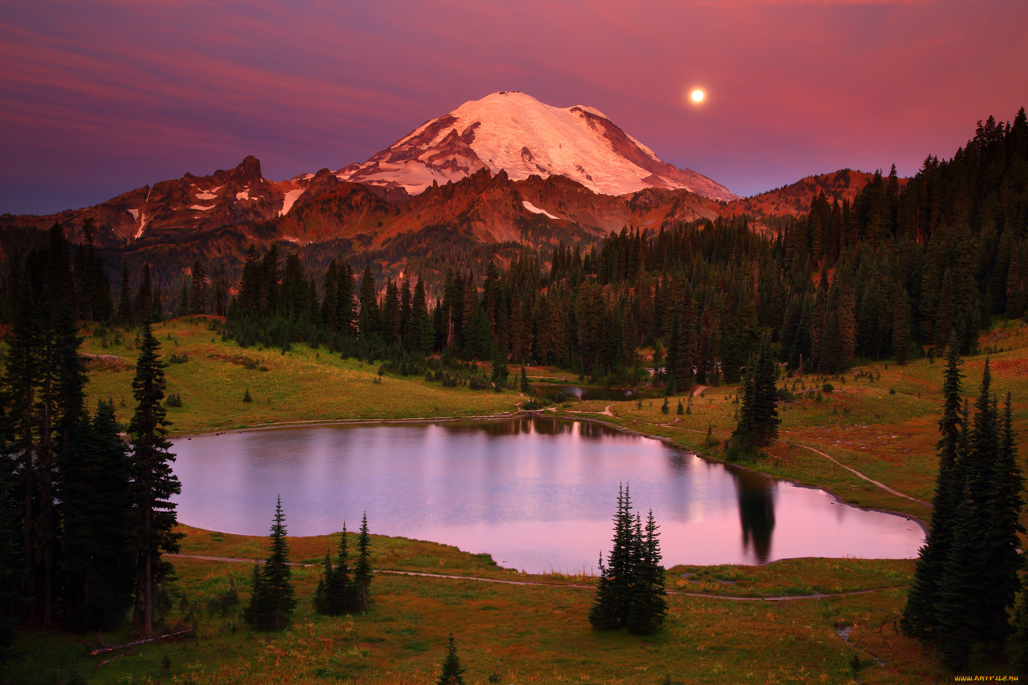 mount, rainier, national, park, washington, природа, реки, озера, tipsoo, lake, гора, рейнир, озеро, типсу, вулкан