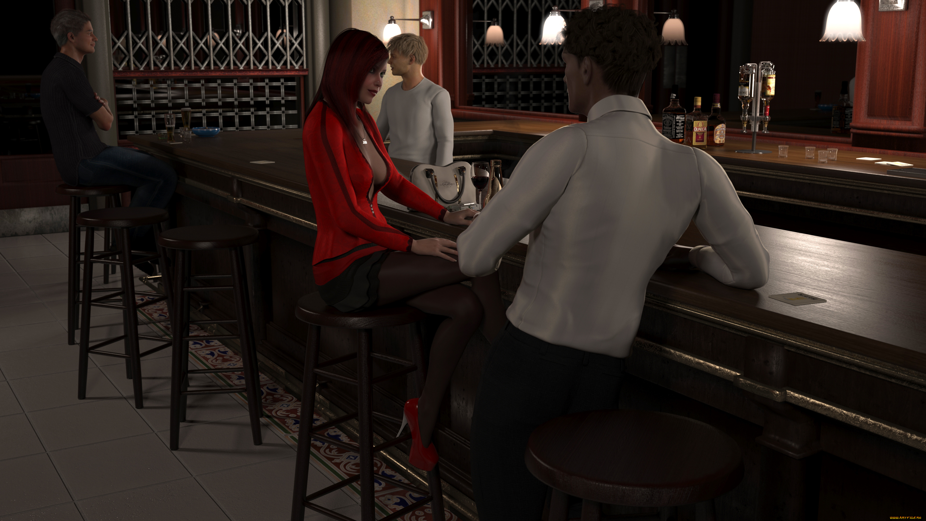 3д, графика, people, люди, бар, стулья