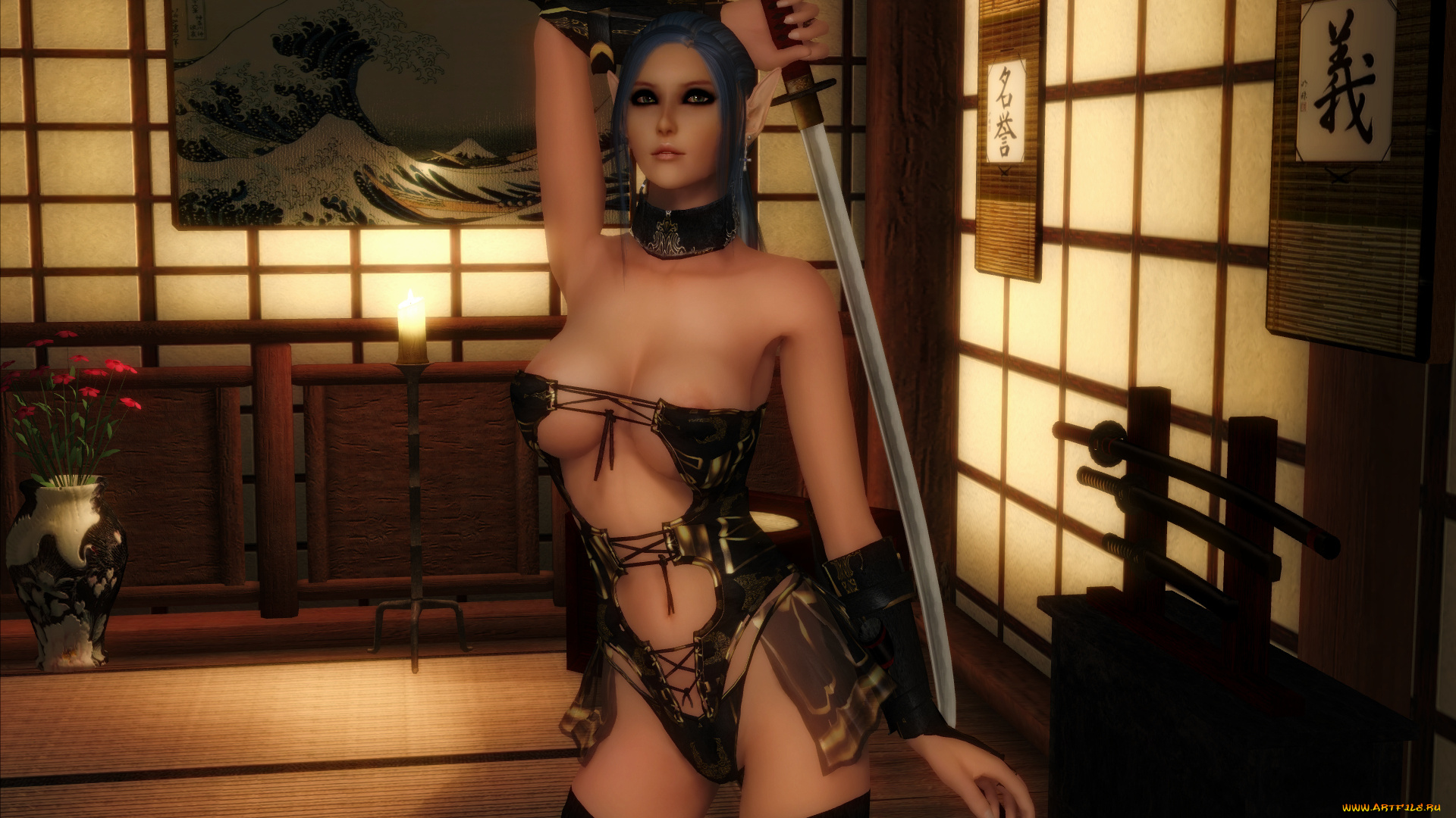 3д, графика, эльфы, , elves, грудь, эльфийка, взгляд