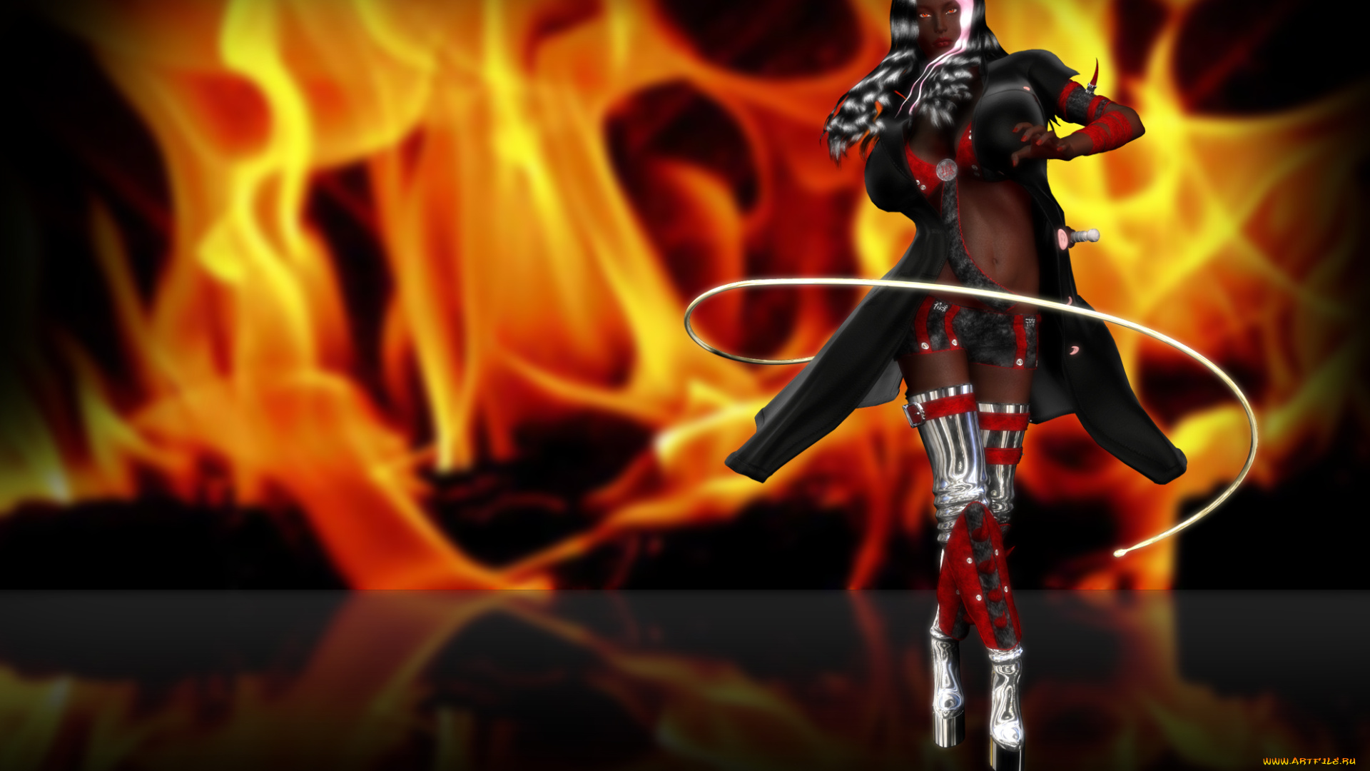 3д, графика, фантазия, , fantasy, девушка, огонь, взгляд