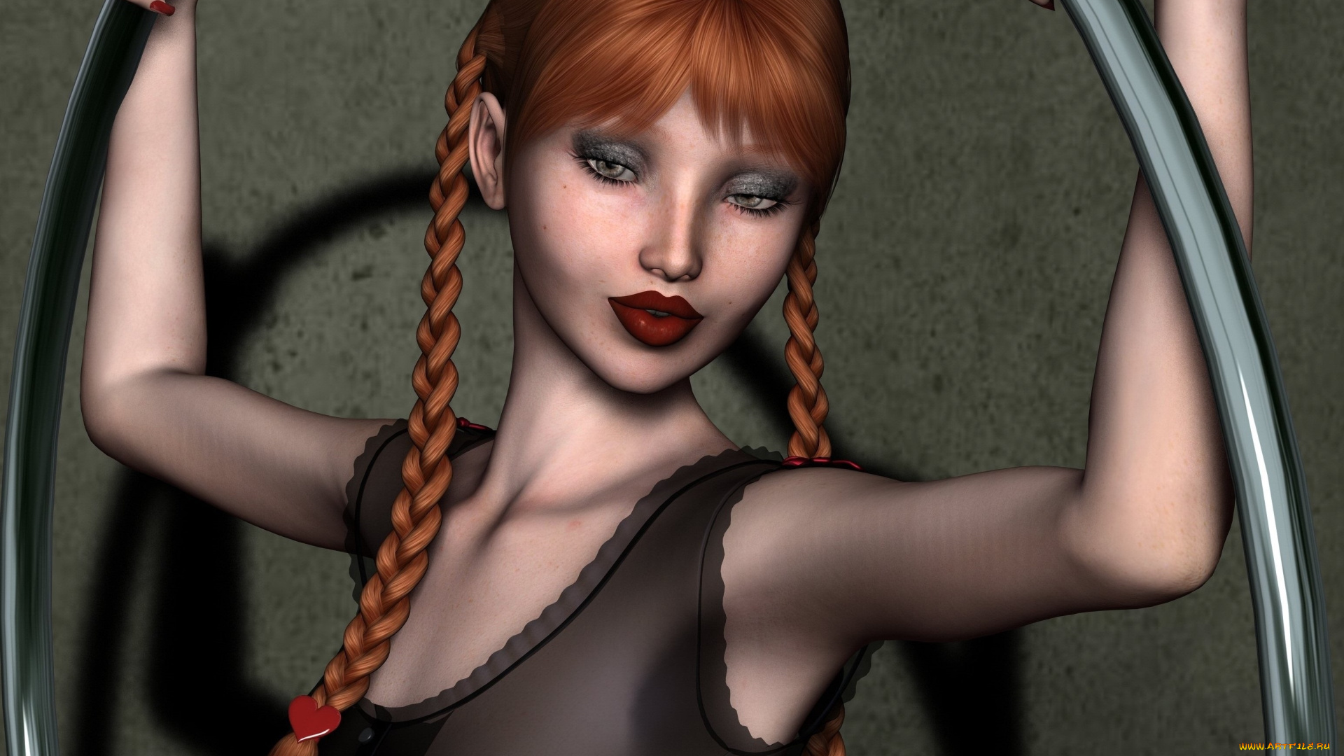 3д, графика, люди, , people, фон, взгляд, девушка, рыжая