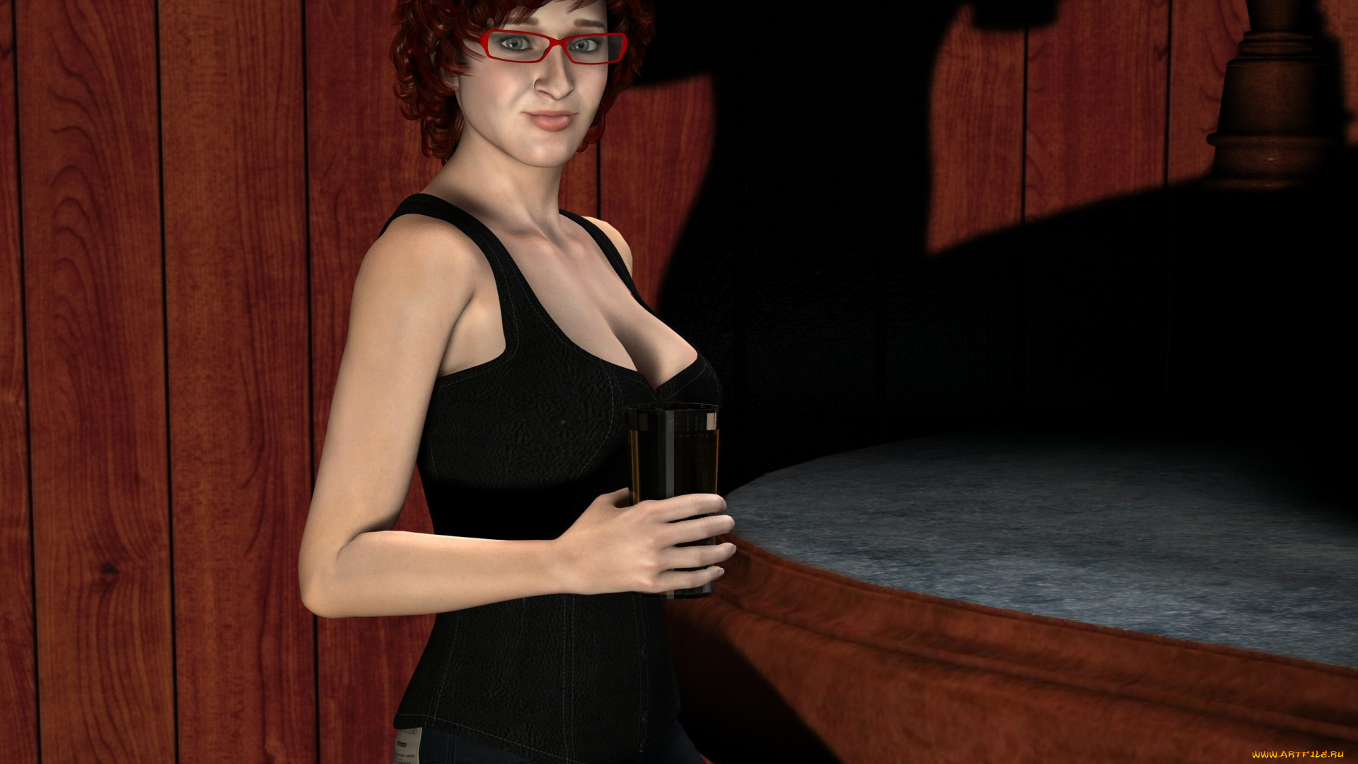 3д, графика, люди, , people, рыжая, вино, взгляд, девушка