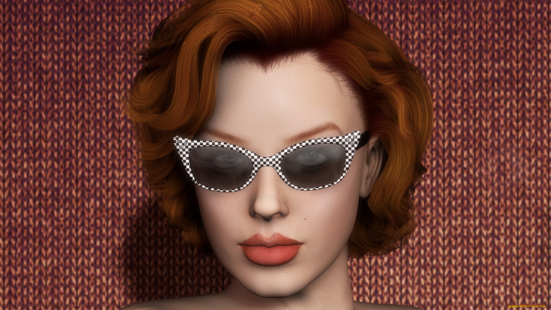 3д, графика, портрет, , portraits, очки, рыжая, взгляд, девушка