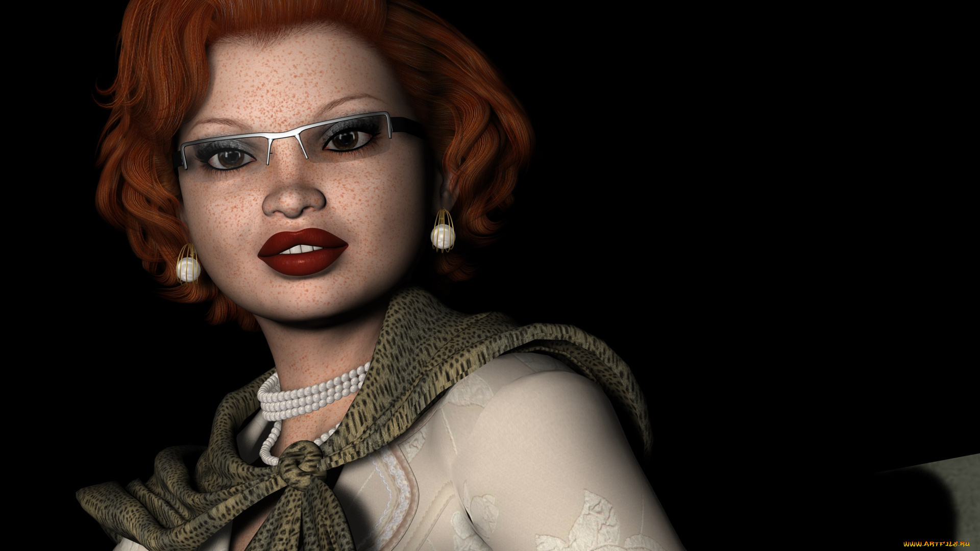 3д, графика, портрет, , portraits, рыжая, фон, взгляд, девушка