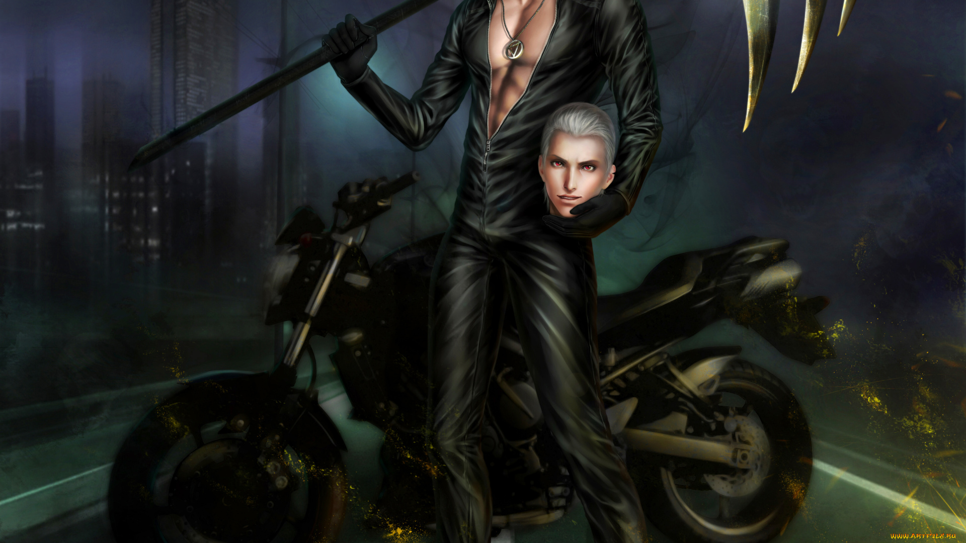 аниме, naruto, art, zetsuai89, hidan, akatsuki, наруто, парень, мотоцикл, коса