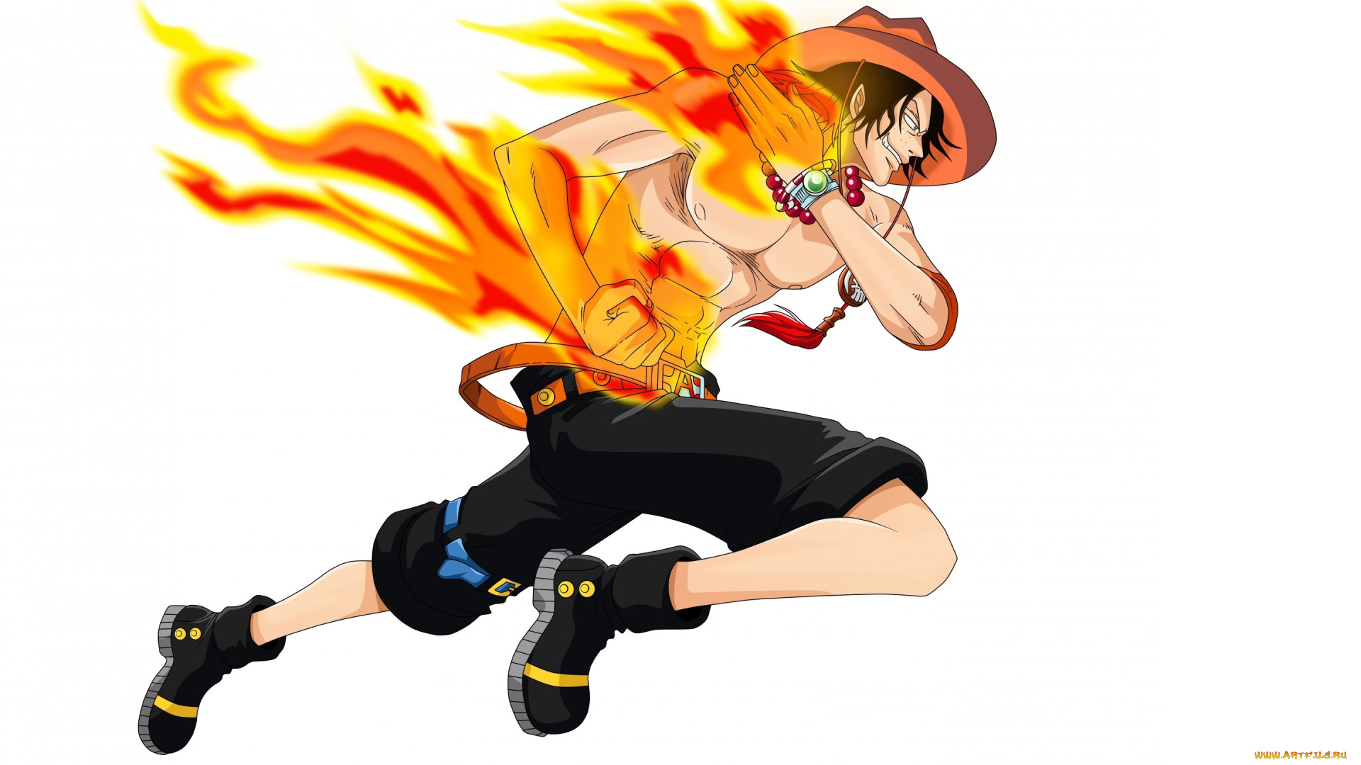 аниме, one, piece, парень, белый, фон, one, piece, огонь, пламя, шляпа, portgas, d, ace