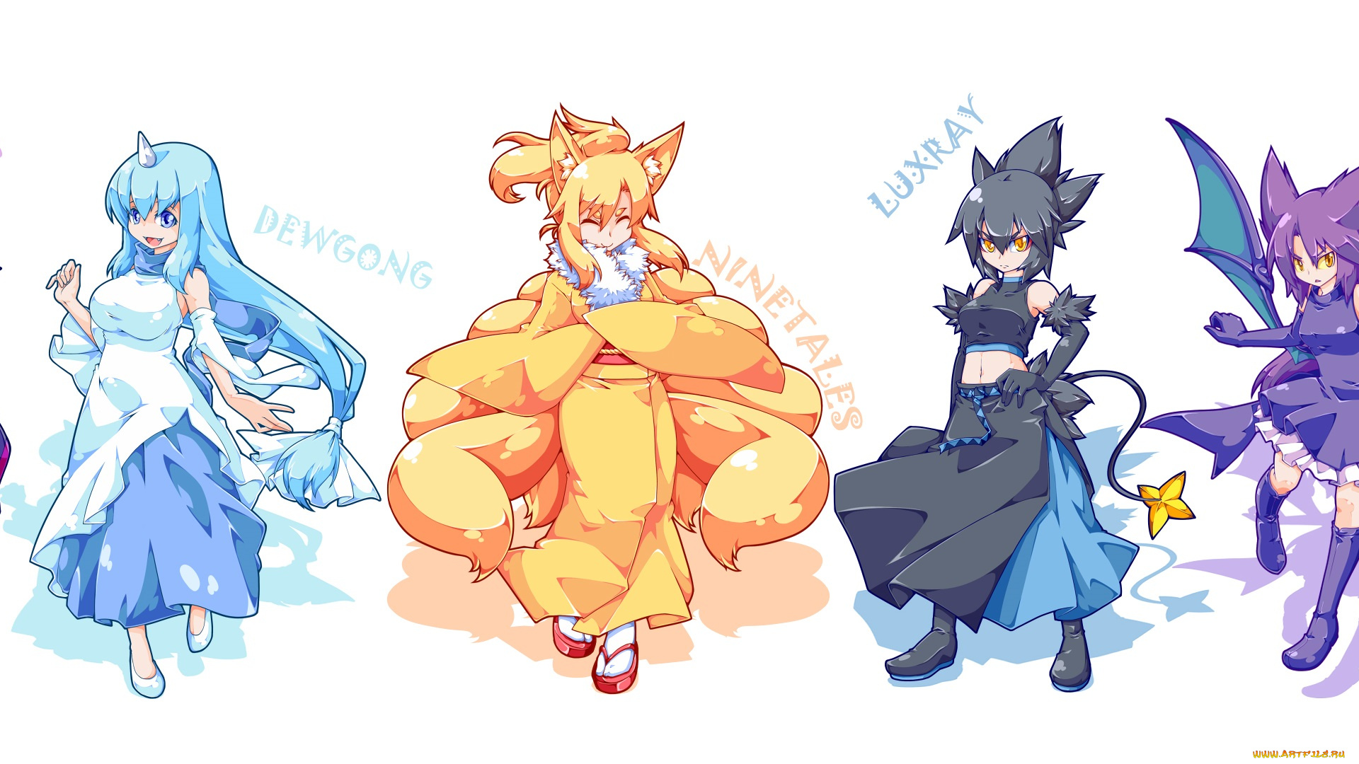 аниме, pokemon, девушки, белый, фон, покемон, арт