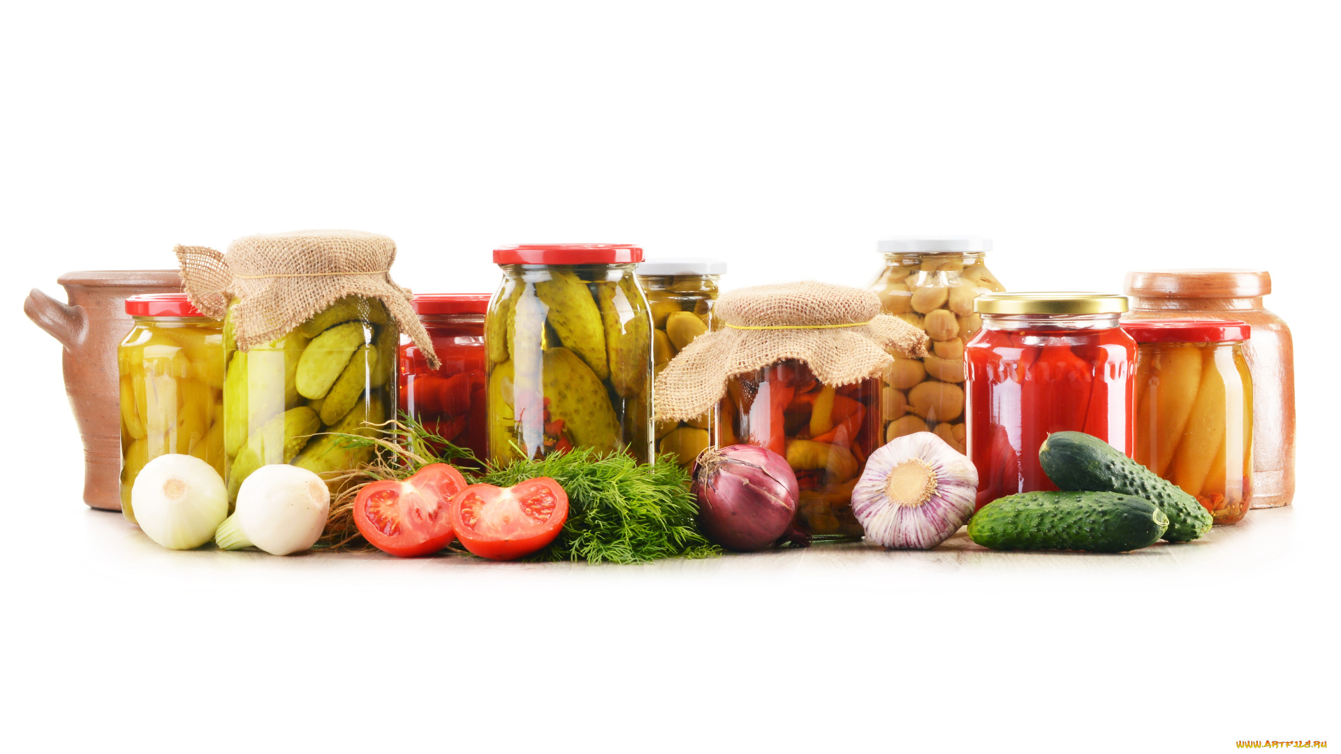 еда, консервация, банки, укроп, лук, чеснок, перец, помидоры, огурцы