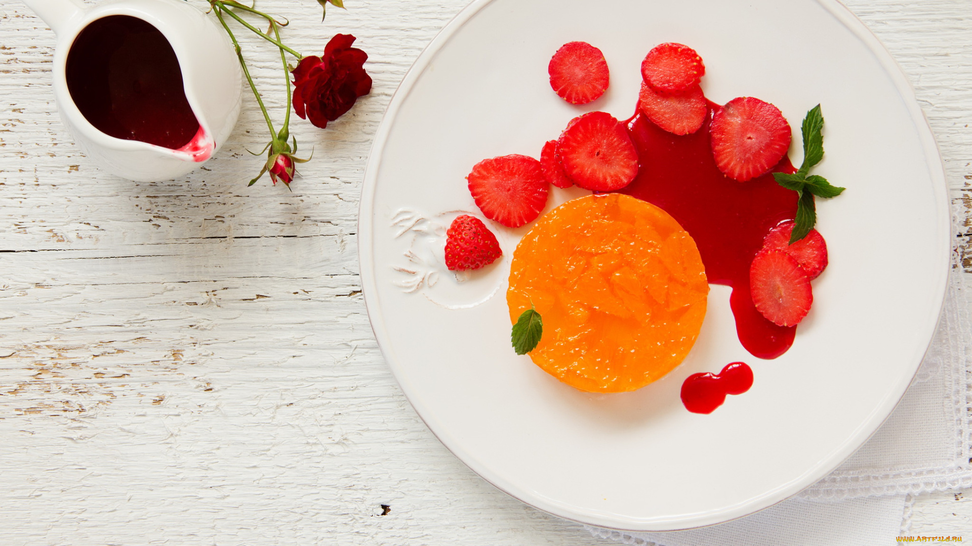 еда, мороженое, , десерты, десерт, фрукты, ягоды, сироп, роза