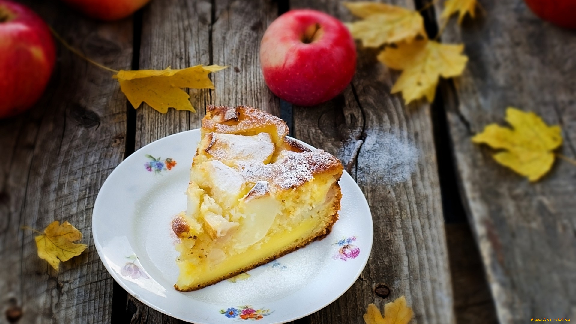 еда, пироги, яблоки, пирог, кусок