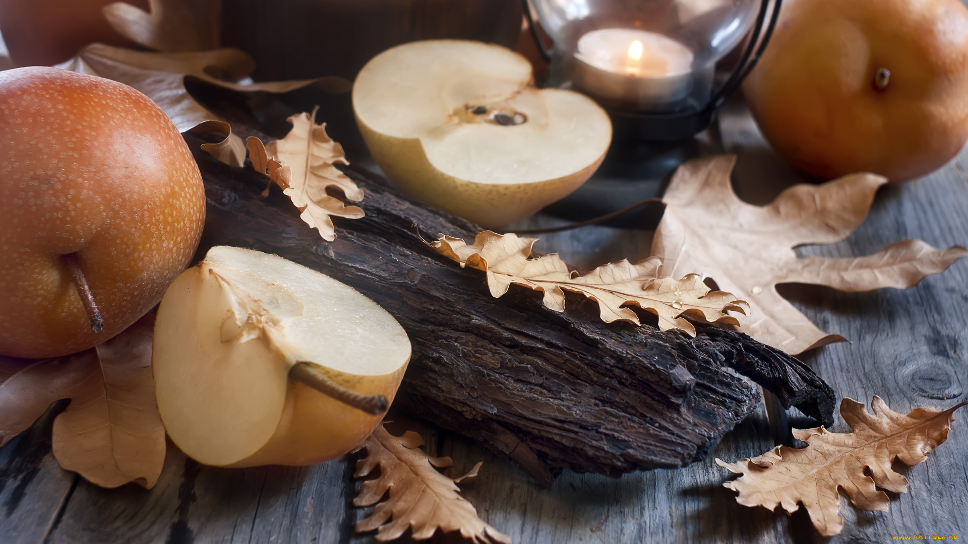 еда, Яблоки, осень, падающие, листья, фонарь, азиатские, яблоки