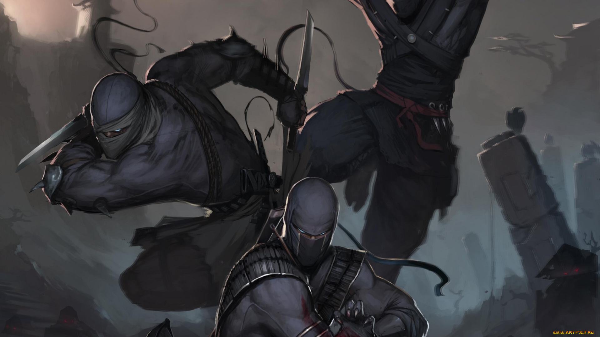 фэнтези, люди, тени, ниндзя, ночь, оружие