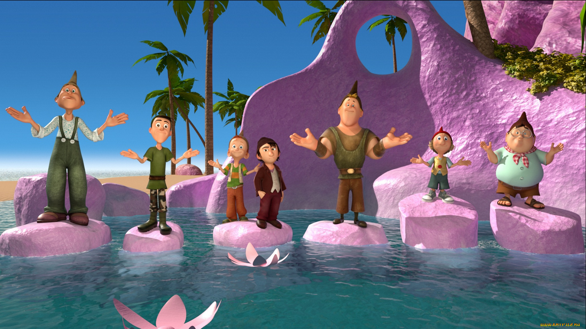 мультфильмы, -, der, 7bte, zwerg, 7-ой, гном, мультфильм, der, 7bte, zwerg, 7-ой, гном, гномы, камешки, лотосы, море, приключение