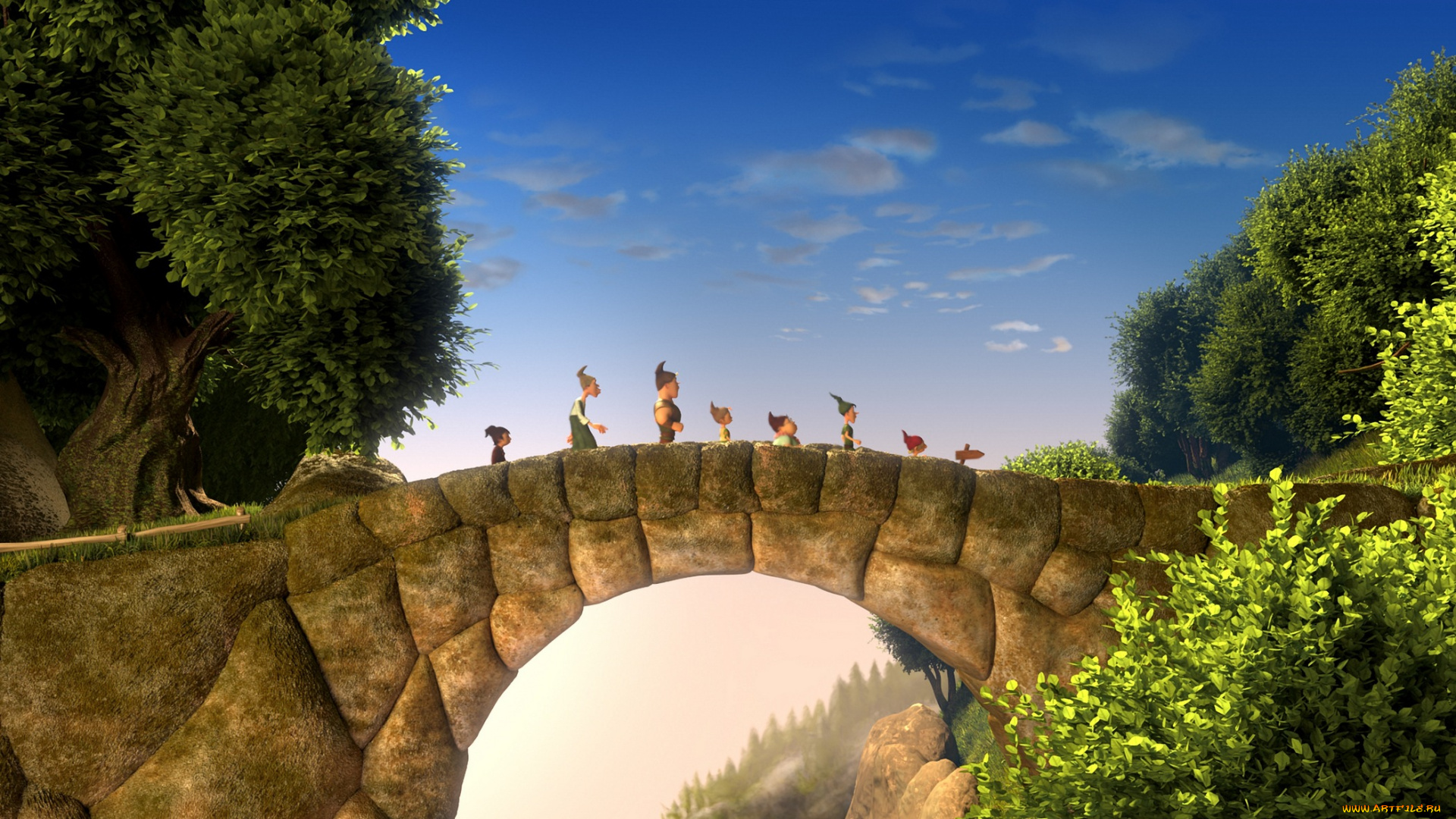 мультфильмы, -, der, 7bte, zwerg, 7-ой, гном, приключение, der, 7bte, zwerg, мультфильм, 7-ой, гном, гномы, мост, деревья