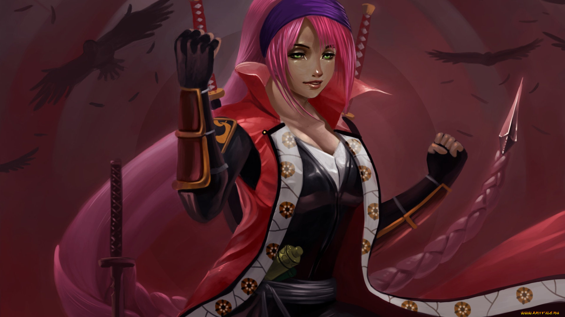 видео, игры, ~~~другое~~~, ninja, saga, арт, оружие, вороны, девушка