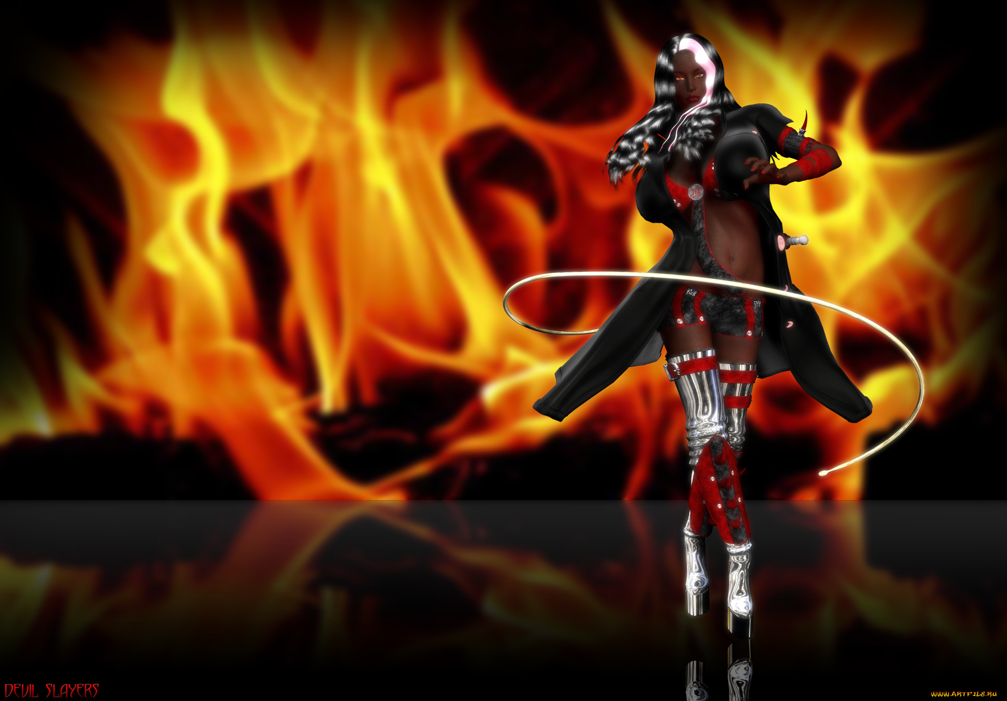 3д, графика, фантазия, , fantasy, девушка, огонь, взгляд